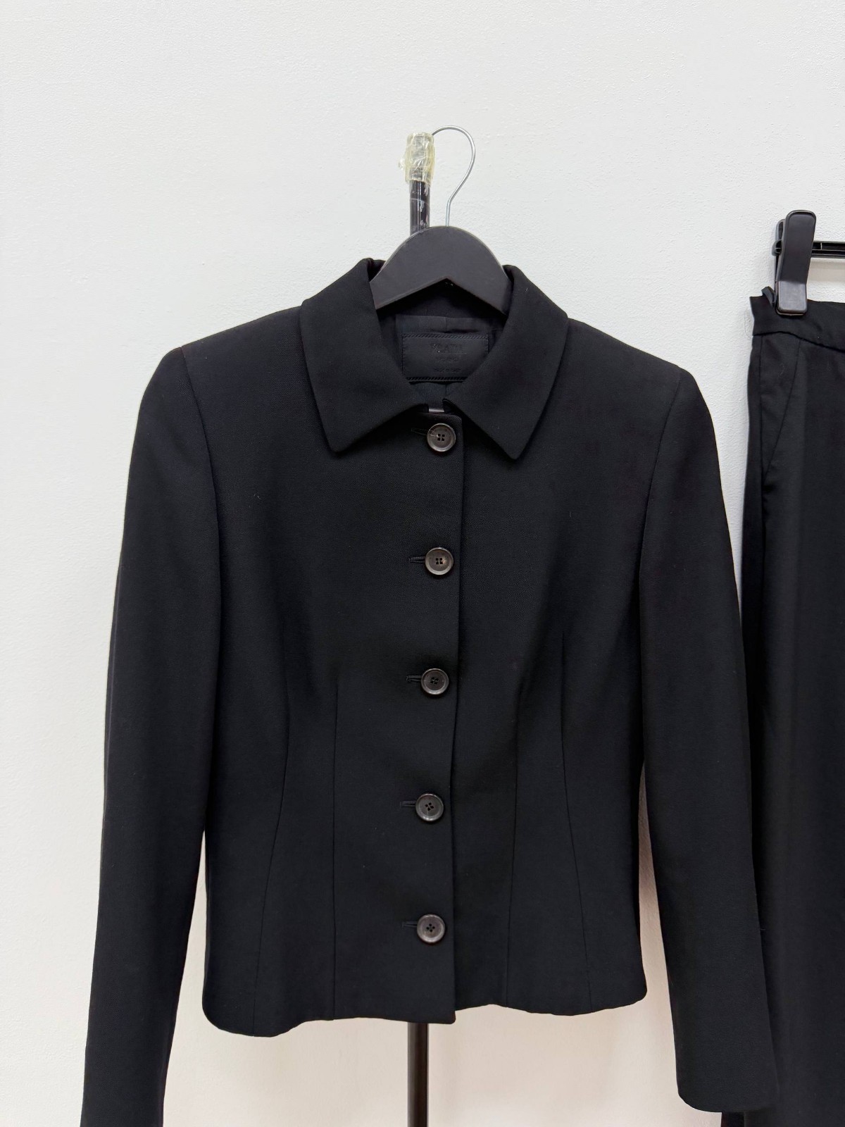 Vintage Prada Milano Black Virgin Wool Tailored Suit Made in Italy IT42