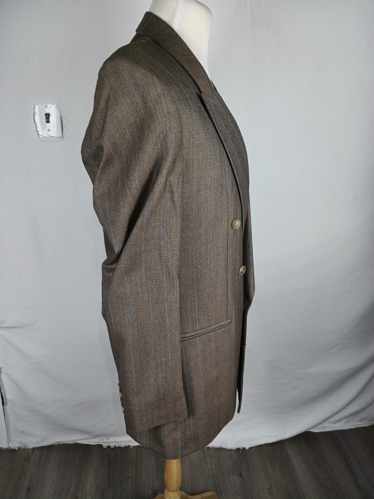 Rafinali gold Mens Sz 40L Brown Striped Wool Blend Sport Coat R4