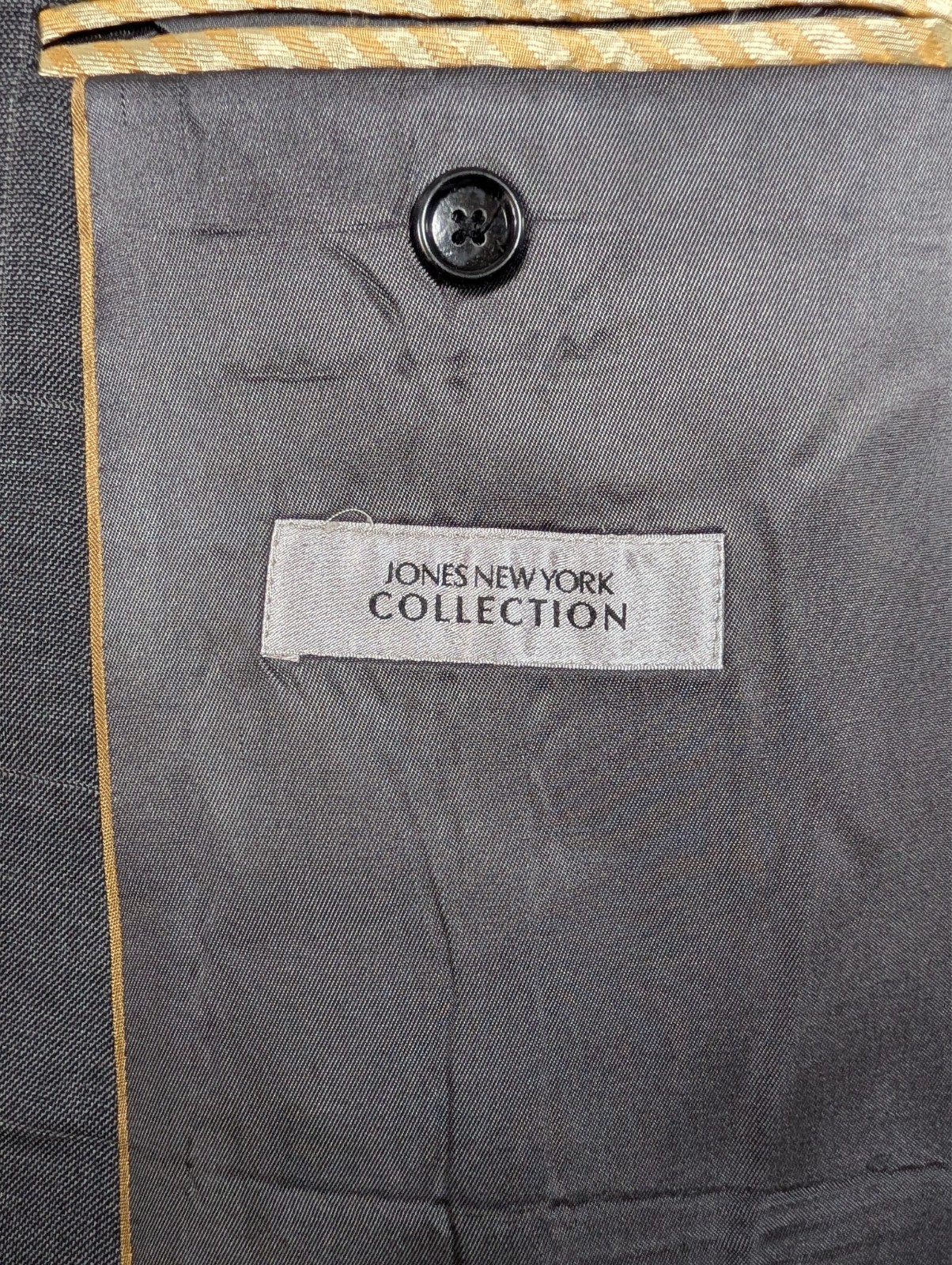 Jones New York JNY 2 Piece Suit Mens 46L 40×31 Gray Windowpane Check Wool Grid