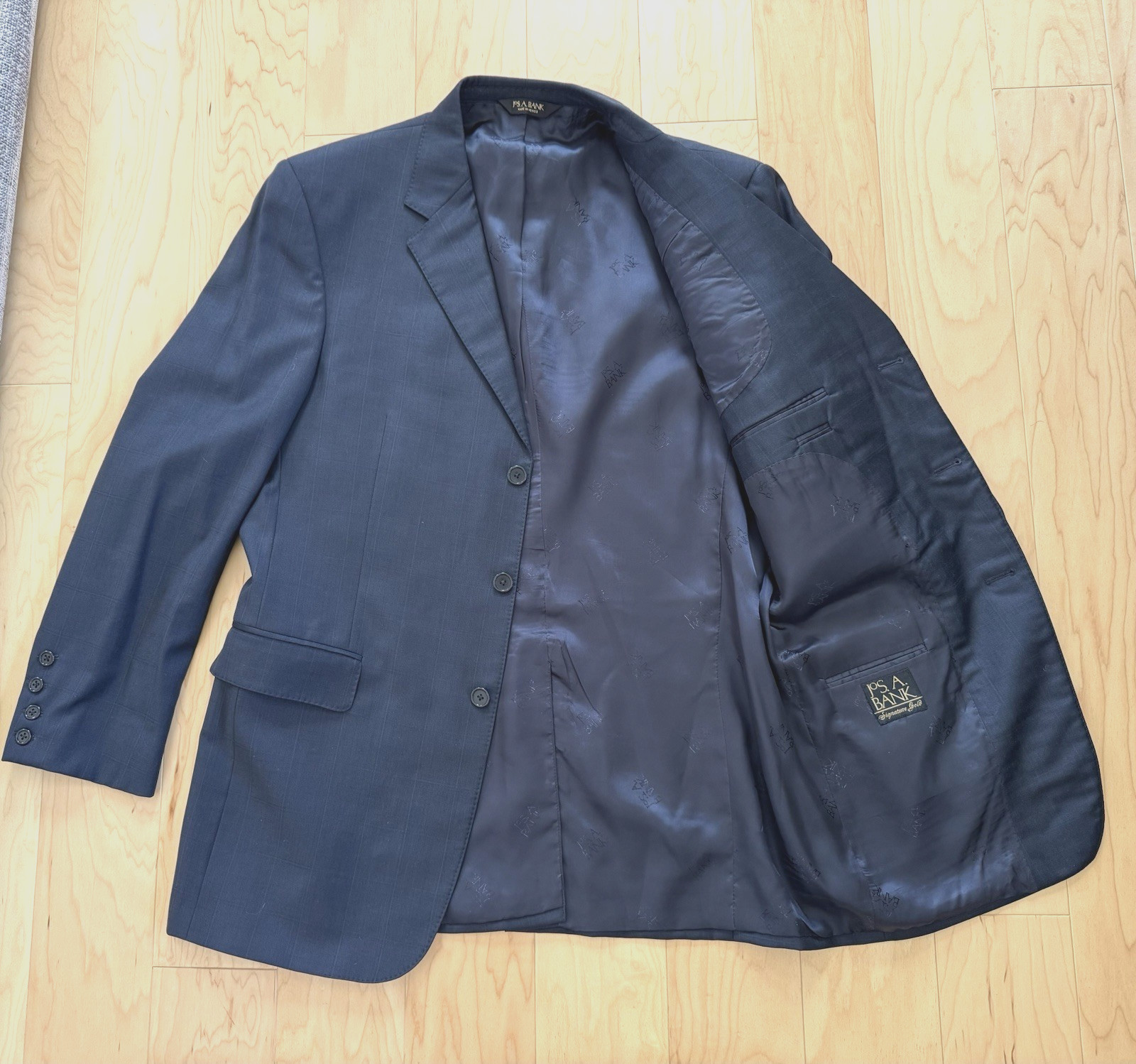 Jos A Bank Signature Gold 42L Navy Blue Wool 3 Button Suit Pants 36L 36W 34L