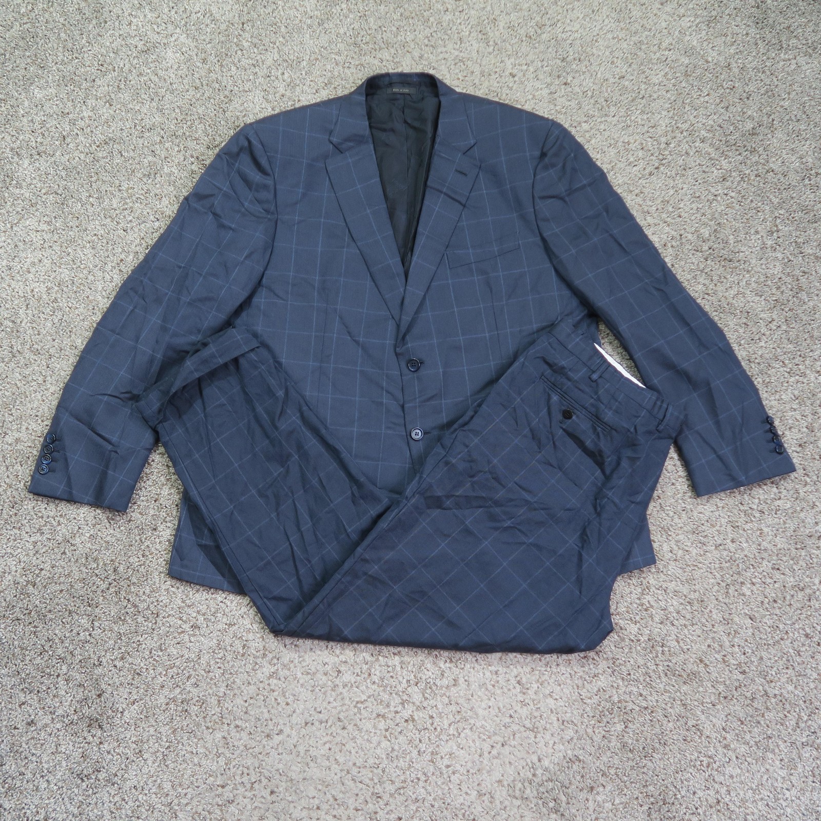 Brioni Suit Mens 48R Blue Check Brunico Wool Silk 2 Piece Italy Cuffed 38×32