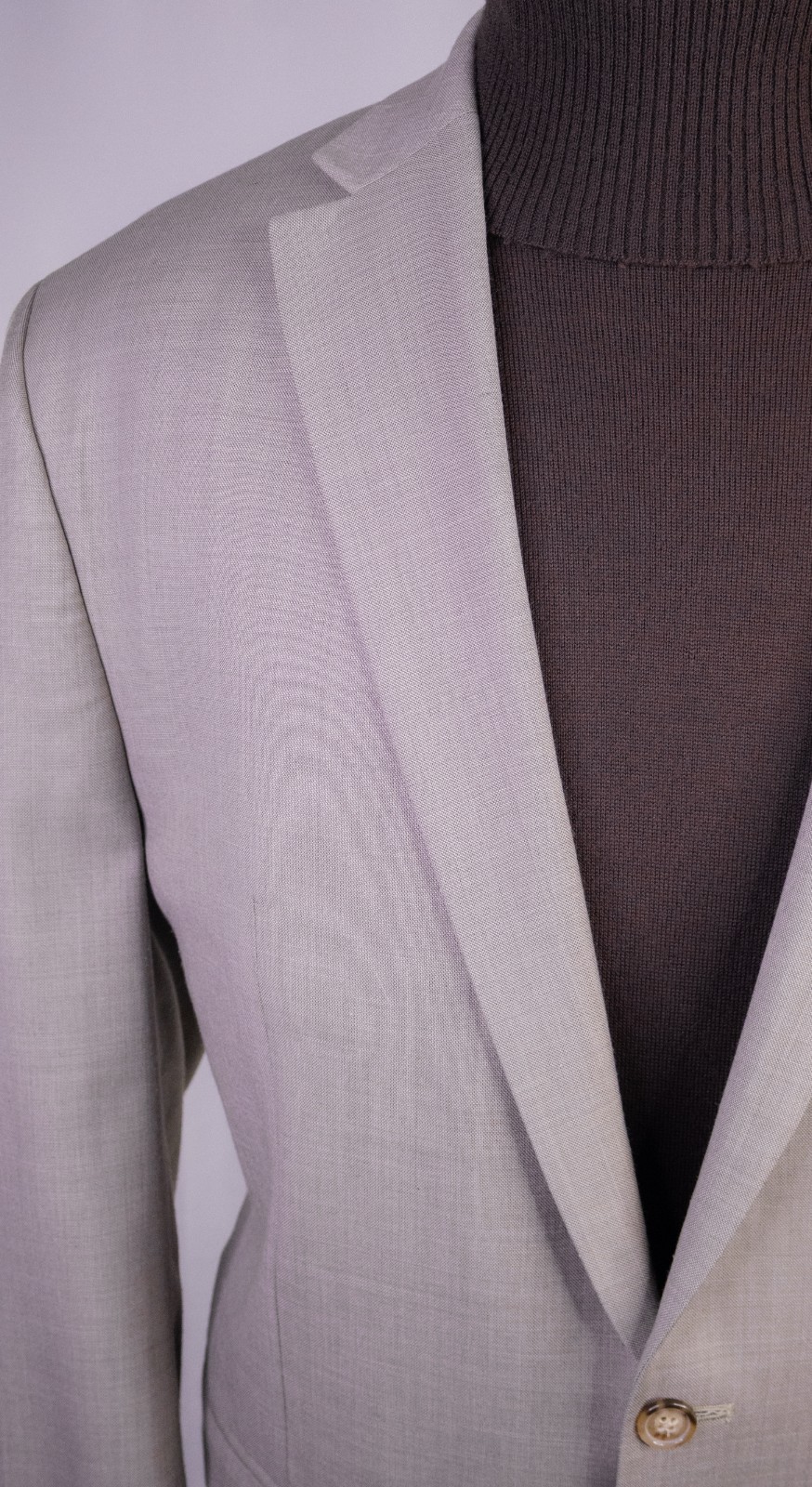 Ralph Lauren Solid Beige Suit Jacket Sport Coat Blazer Two Button Sz 48L Wool