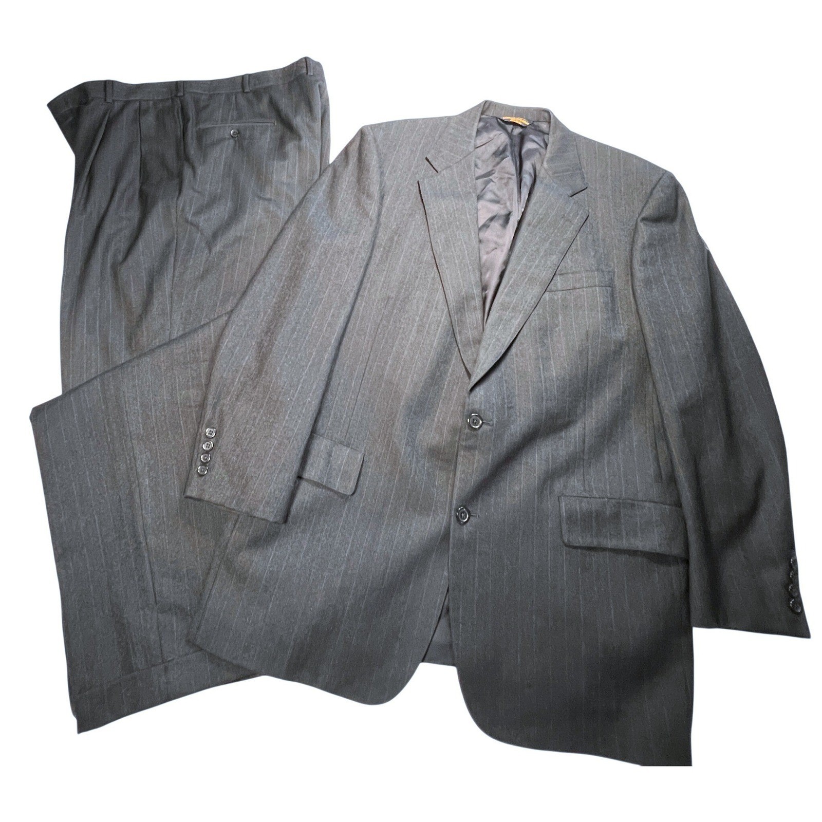 Brooks Brothers Suit Mens 46L Charcoal Pinstripe Brooksease Makers Wool USA 2pc
