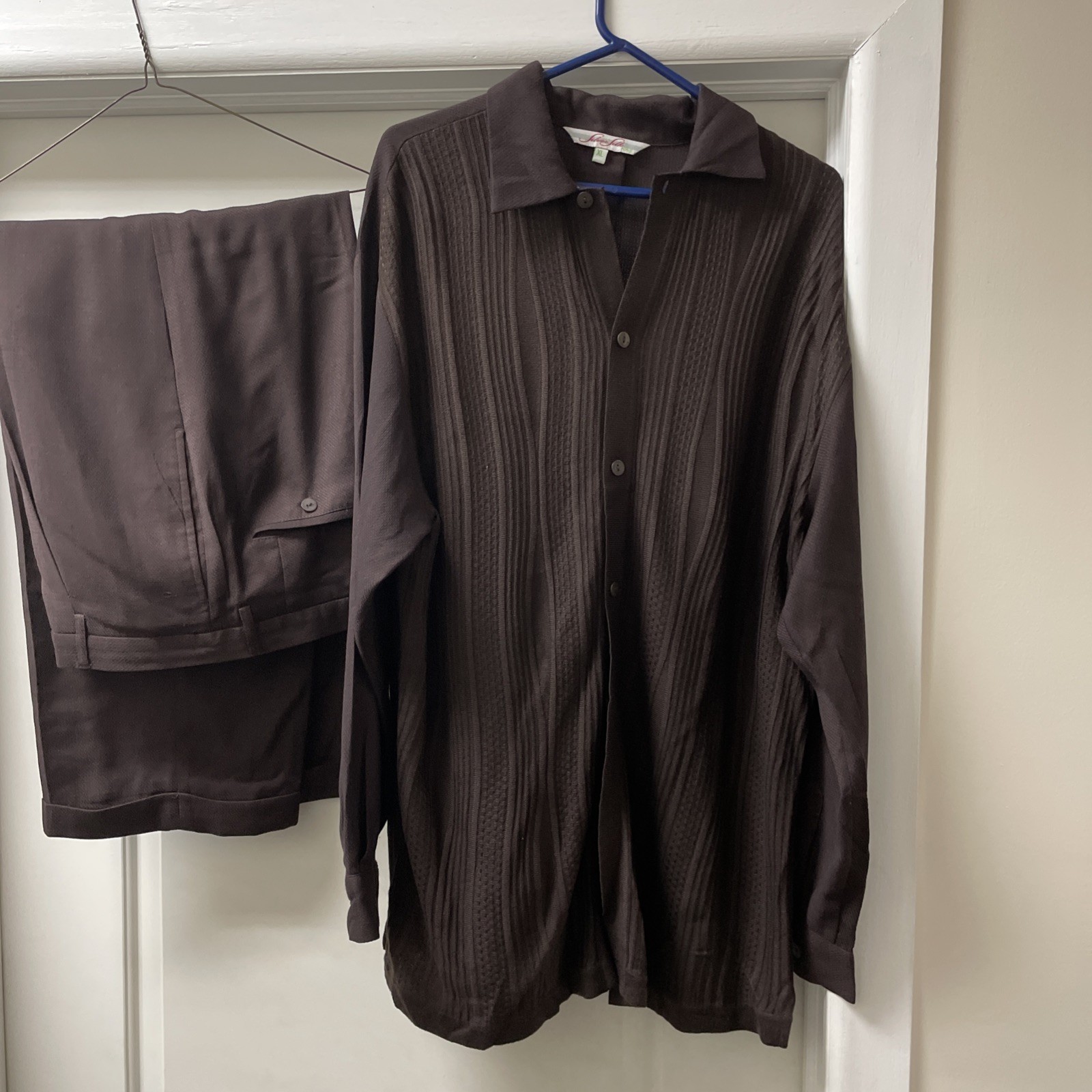 Silversilk Knit Front Walking Suit Shirt & Pant Set Long Sleeve Size XL 38 x 31