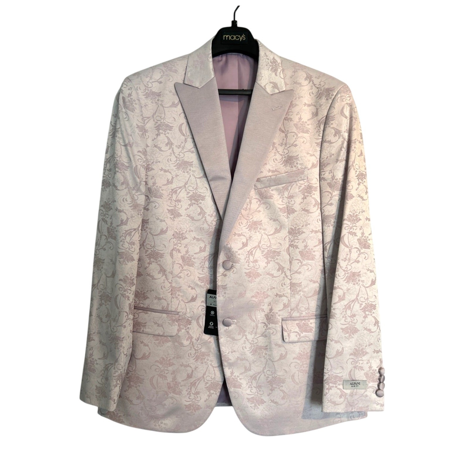NWT Alfani Slim Fit Sport Coat Blazer Light Pink Floral Jacquard, Men’s 42R