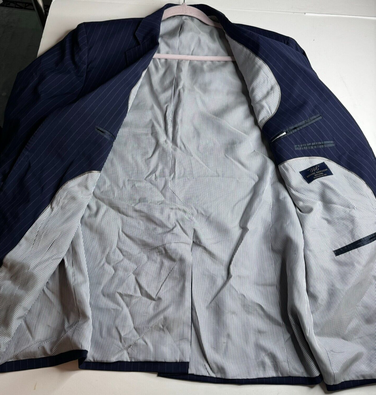 Brooks Bros Explorer Jacket Blazer Sz 46 46R Navy Blue Stripe Fitzgerald Wool