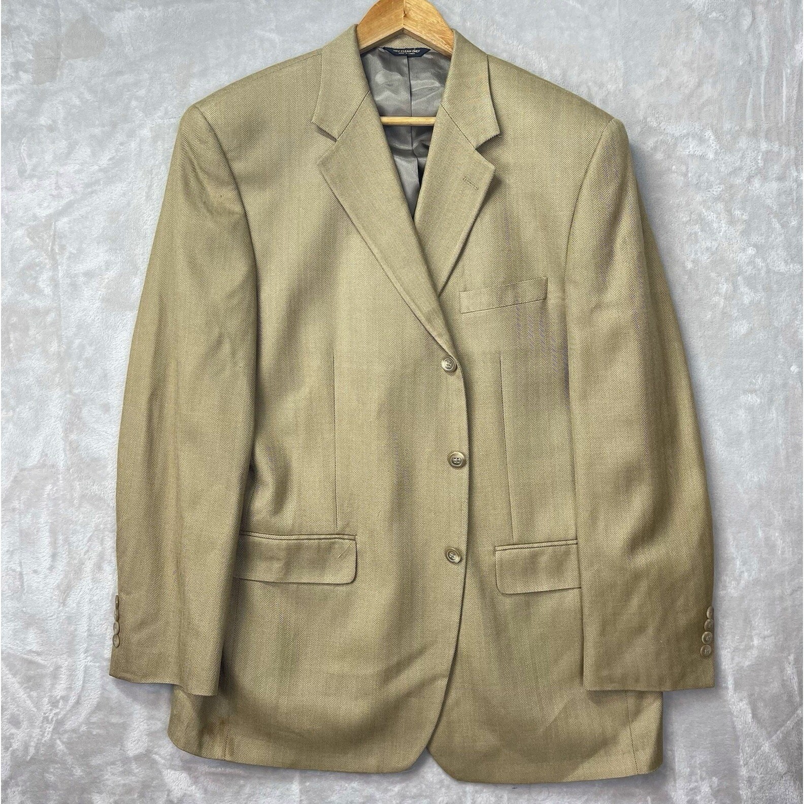 Chaps Ralph Lauren 100% Silk Herringbone Blazer Sport Coat Tan 44 Long Preppy