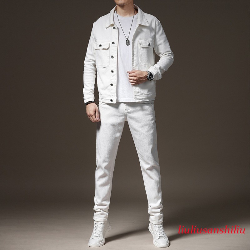 Men’s Denim Suit Slim Two-piece Spring Autumn Jacket Jeans Coat Pants Sets M-5XL