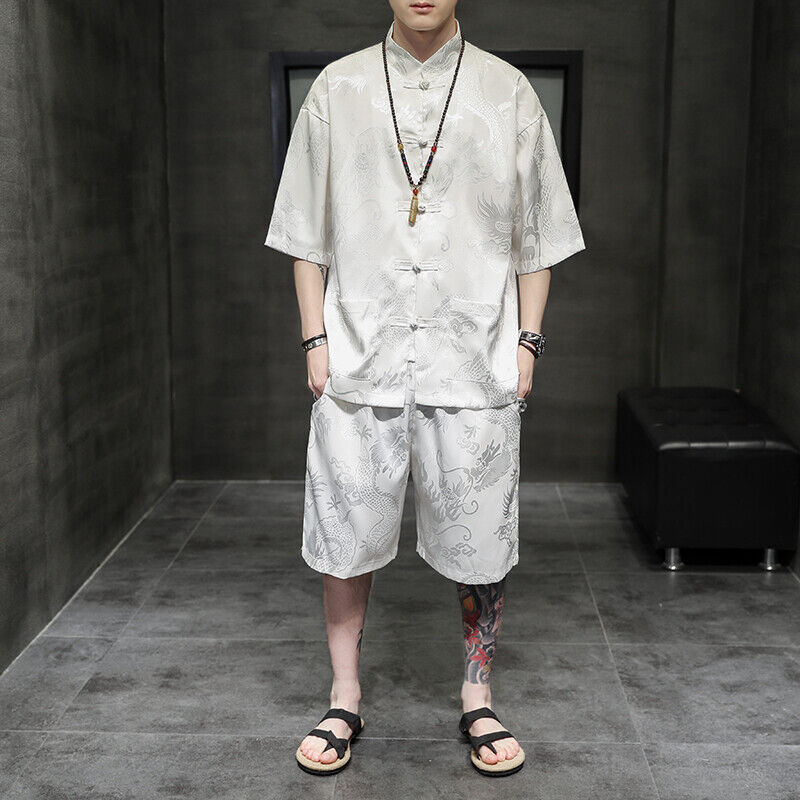 Short-sleeved Shirt Men Chinese Suit Two-piece Tang Suit Hanfu Shirt+shorts