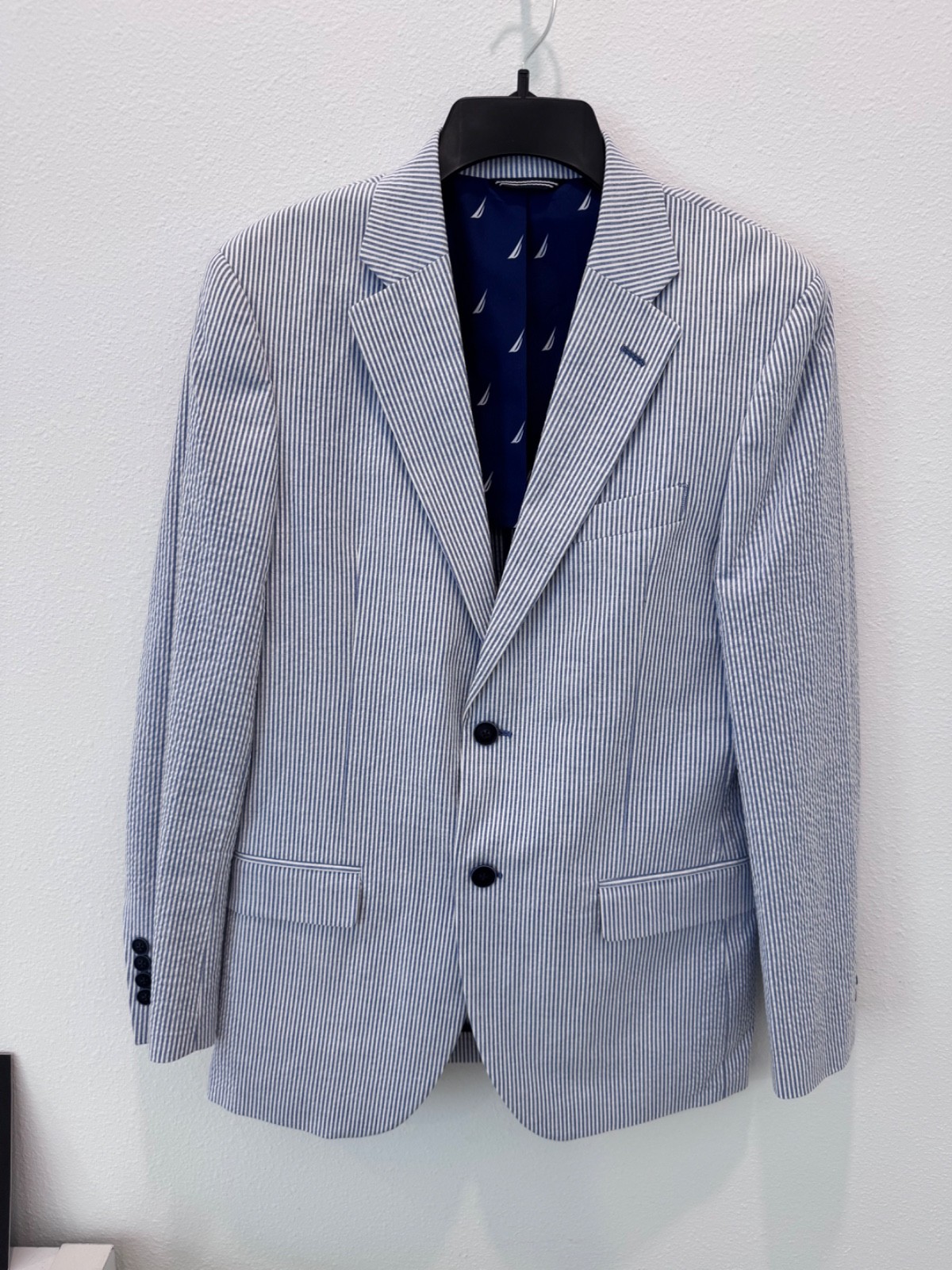 NAUTICAL Men’s Modern-Fit Seersucker Sport Coats – Blue/white, 36R