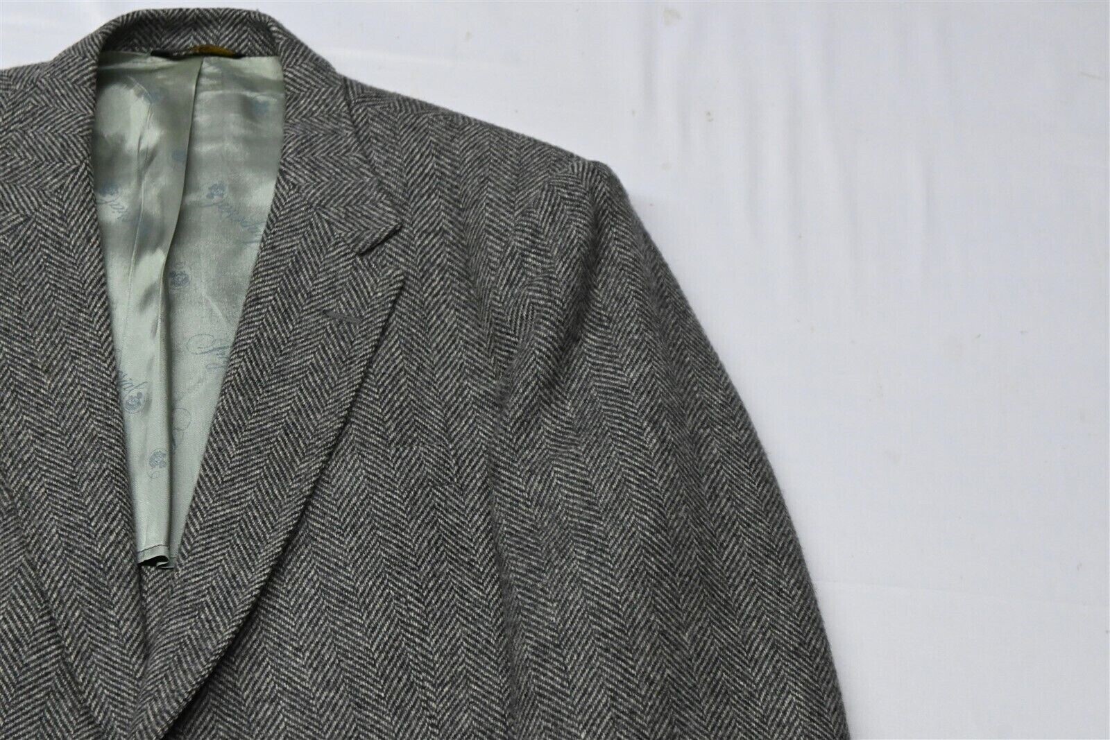 Vtg Haggar 44R Gray Herringbone Tweed Wool Mens Blazer Sport Coat Jacket