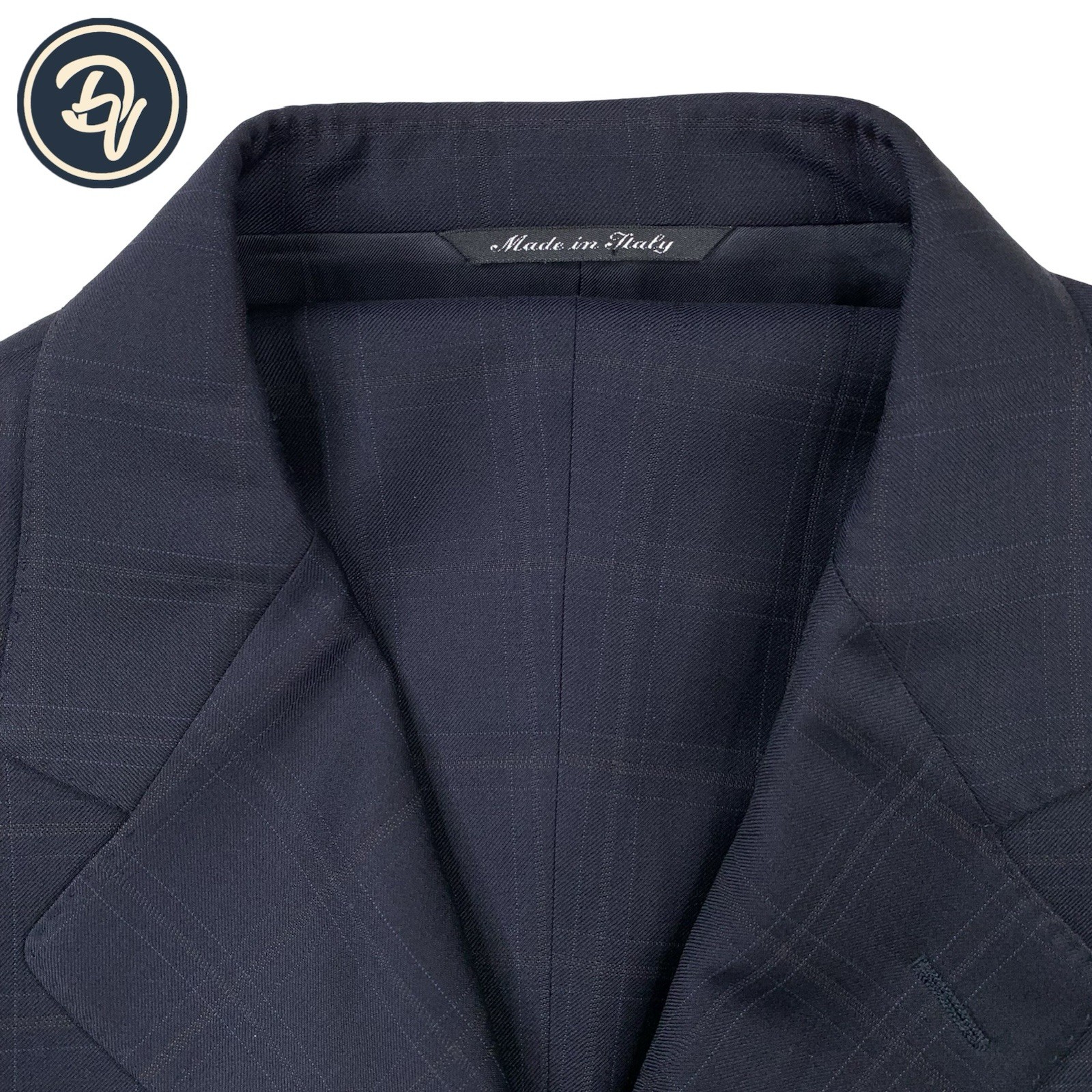 Mens 44 R Canali Blue Label ” Classic Cut ” Navy Blue Windowpane Plaid Suit