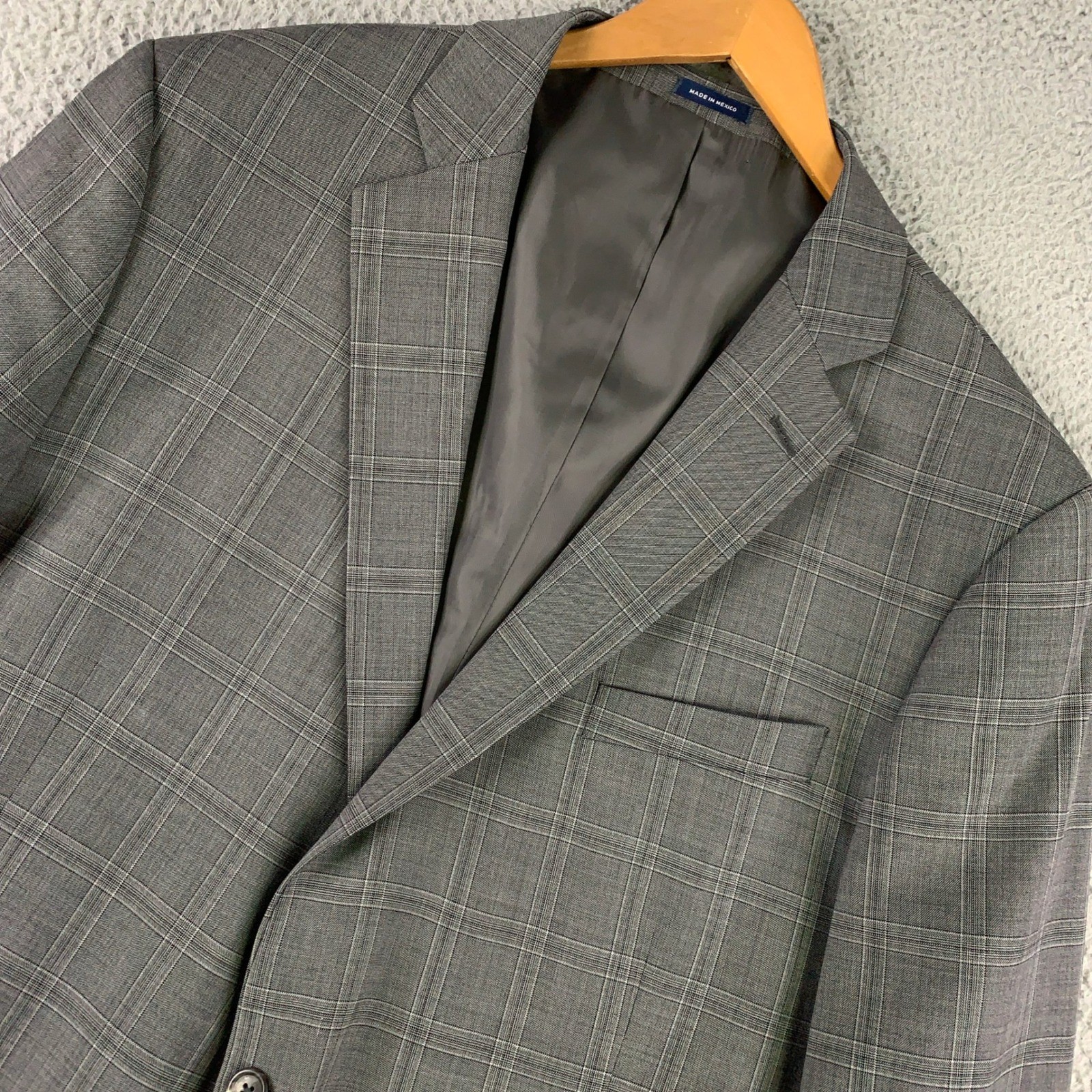 Stafford Plaid Blazer Men’s Size 50R Grey Classic Fit Wool Super Suit Separates