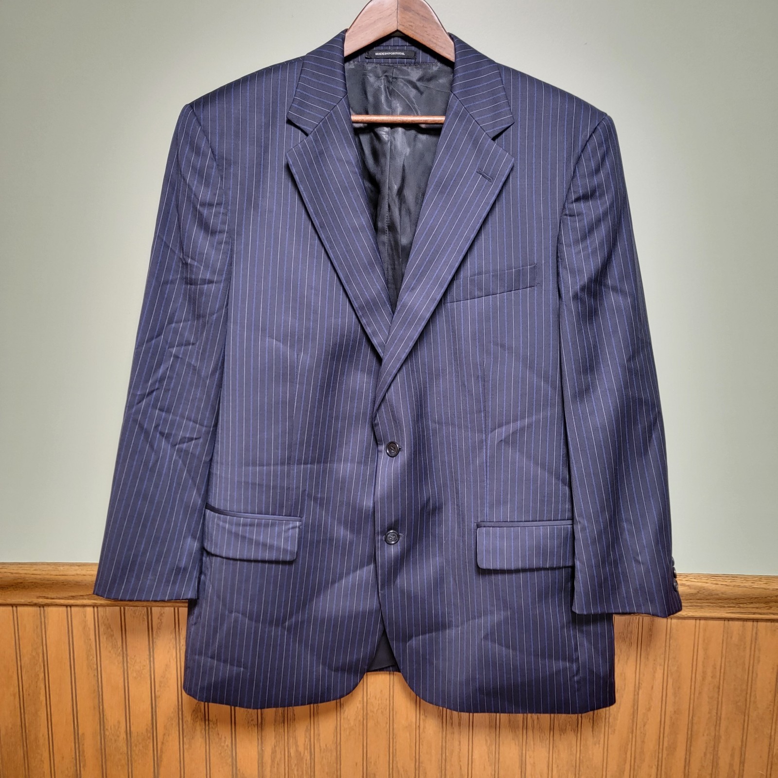 Bachrach Wool Navy Striped Sport Blazer 46R