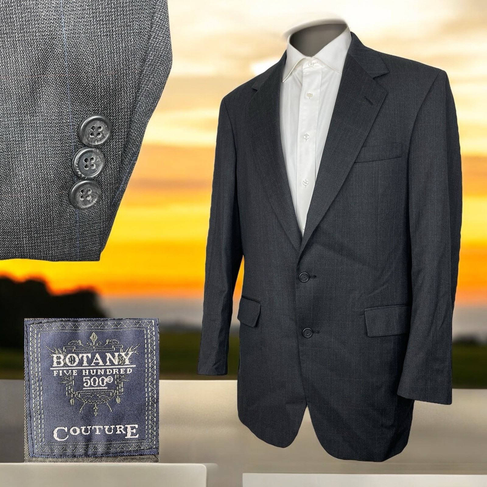Botany 500 Couture USA Made Sport Coat Mens 40L Gray Multicolor Check Wool