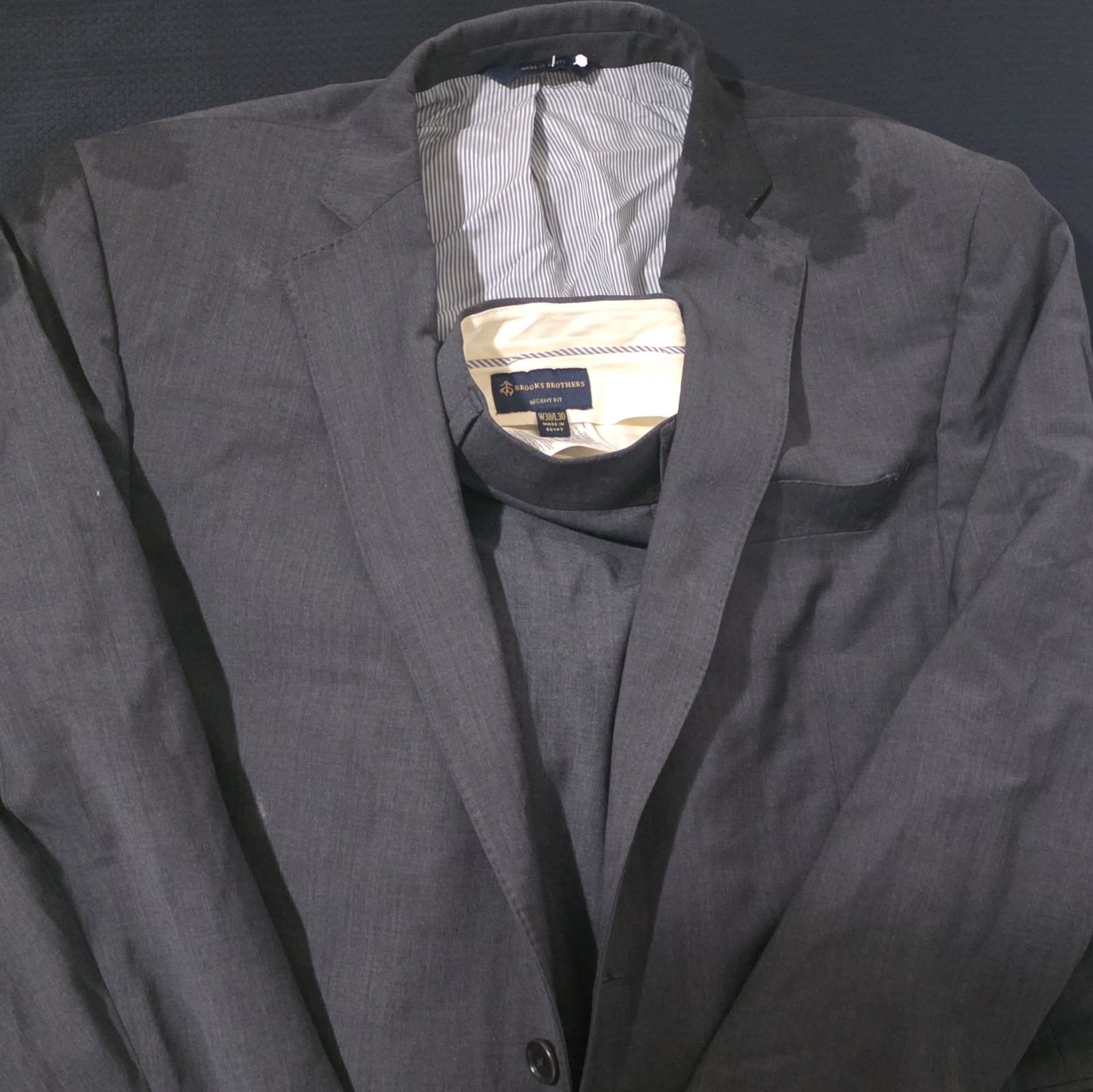 Brooks Brothers 2-Piece Gray Worsted Wool Suit 43R 36W 2-Button Double Vent