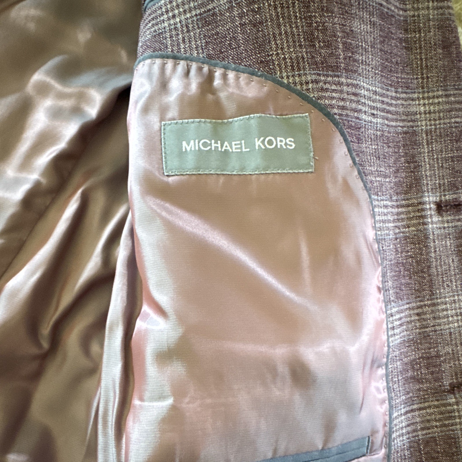 Michael Kors Men’s Purple Plaid 2-Button Sport Coat Notch Lapel 42R