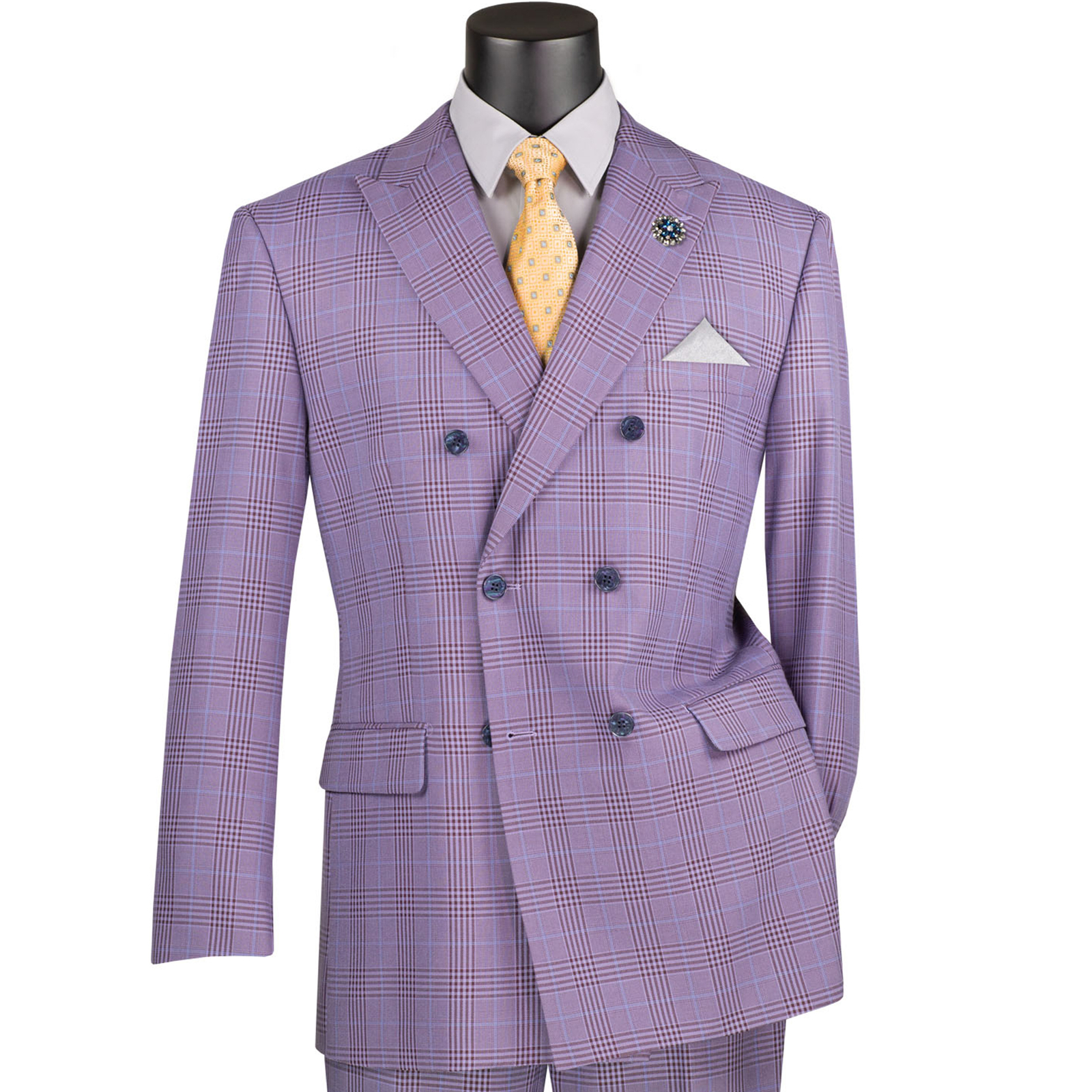 VINCI Men’s Light Purple Glen Plaid Double-Breasted 6-Button Classic Suit – NEW