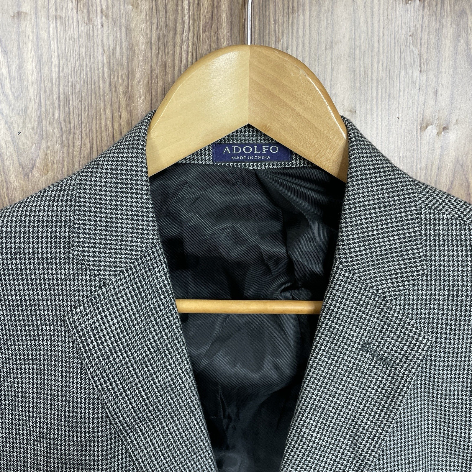 Adolfo Sport Coat Mens 40R Gray Multicolor Houndstooth Polyester Double Vented
