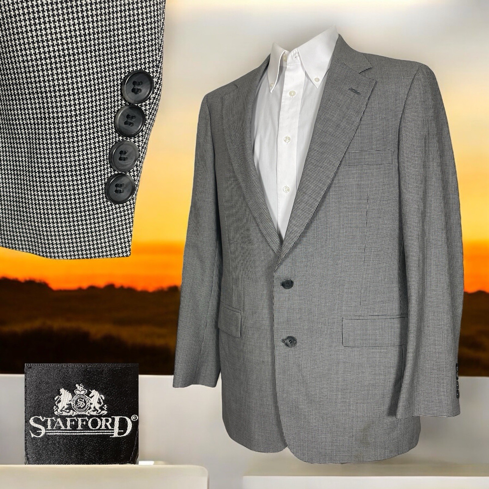 Stafford USA Made Sport Coat Mens 40L 42L Multicolor Houndstooth Two Buttons