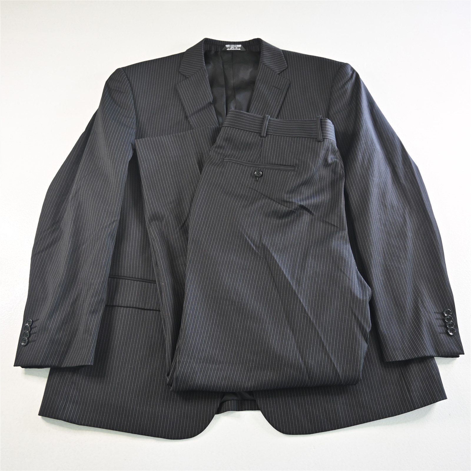 Pronto Moda 46R 38×32 Black Stripe Merino Barry Super 140s Jacket Pants Suit