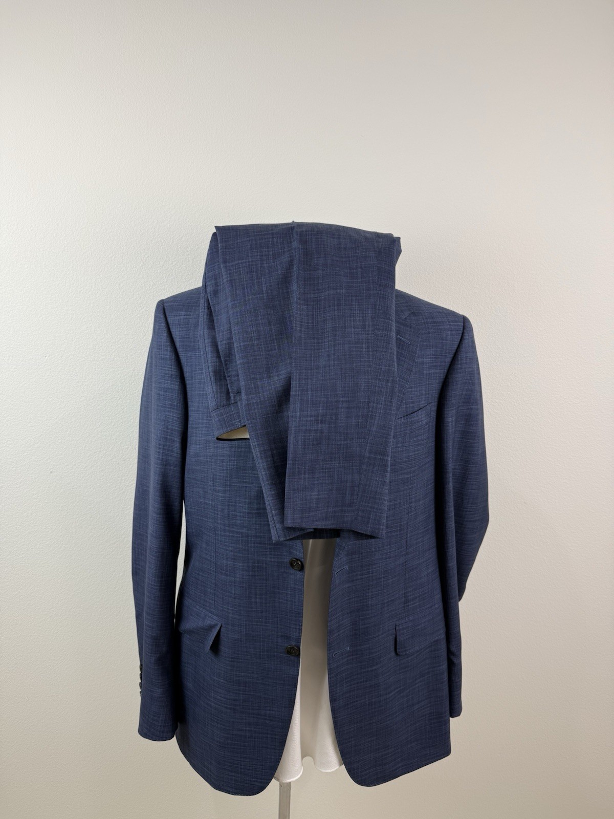 Canali Exclusive Men’s Blue Check Super 150 Wool Silk Suit Sz 44 L Pants 38 X 34