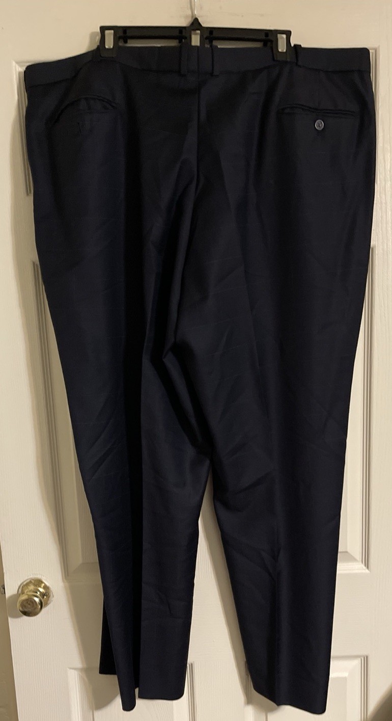 Montefino Uomo Suit Men’s 52L 2Pc Navy Blue Windowpane 100% Merino Wool 3-Button