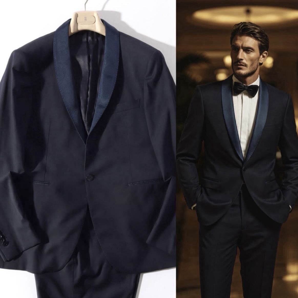 TAGLIATORE Shawl Collar Tuxedo Suit Navy Virgin Wool Italy 48 L XL