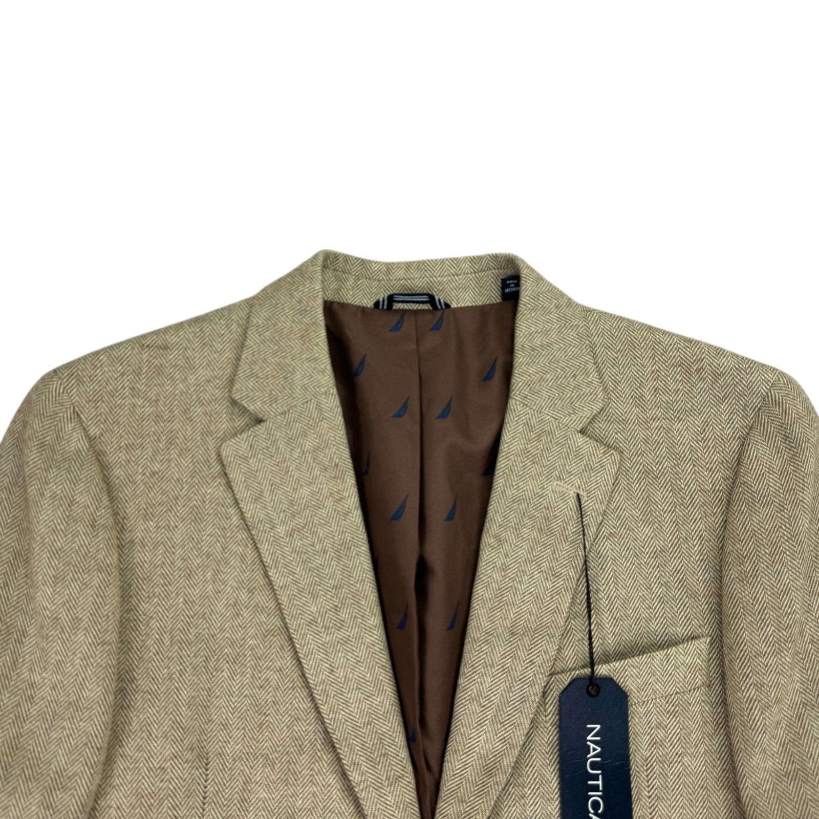 Nautica Mens Modern Fit Solid Herringbone Tweed Sport Coat Tan 40R