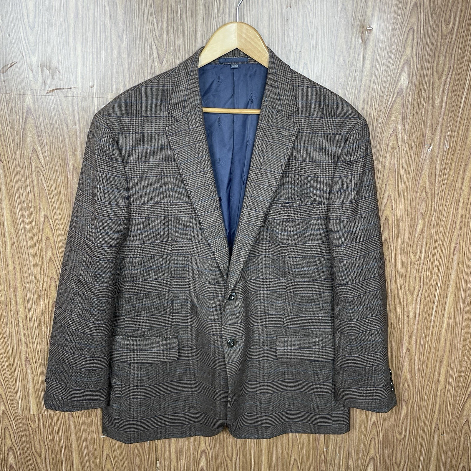 Jos A Bank 1905 Sport Coat Mens 46R Brown Multicolor Plaid Wool Double Vented