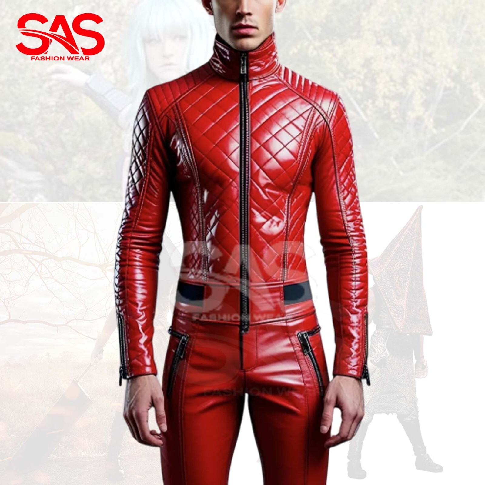 Men’s Red Lambskin Leather Classic Suit