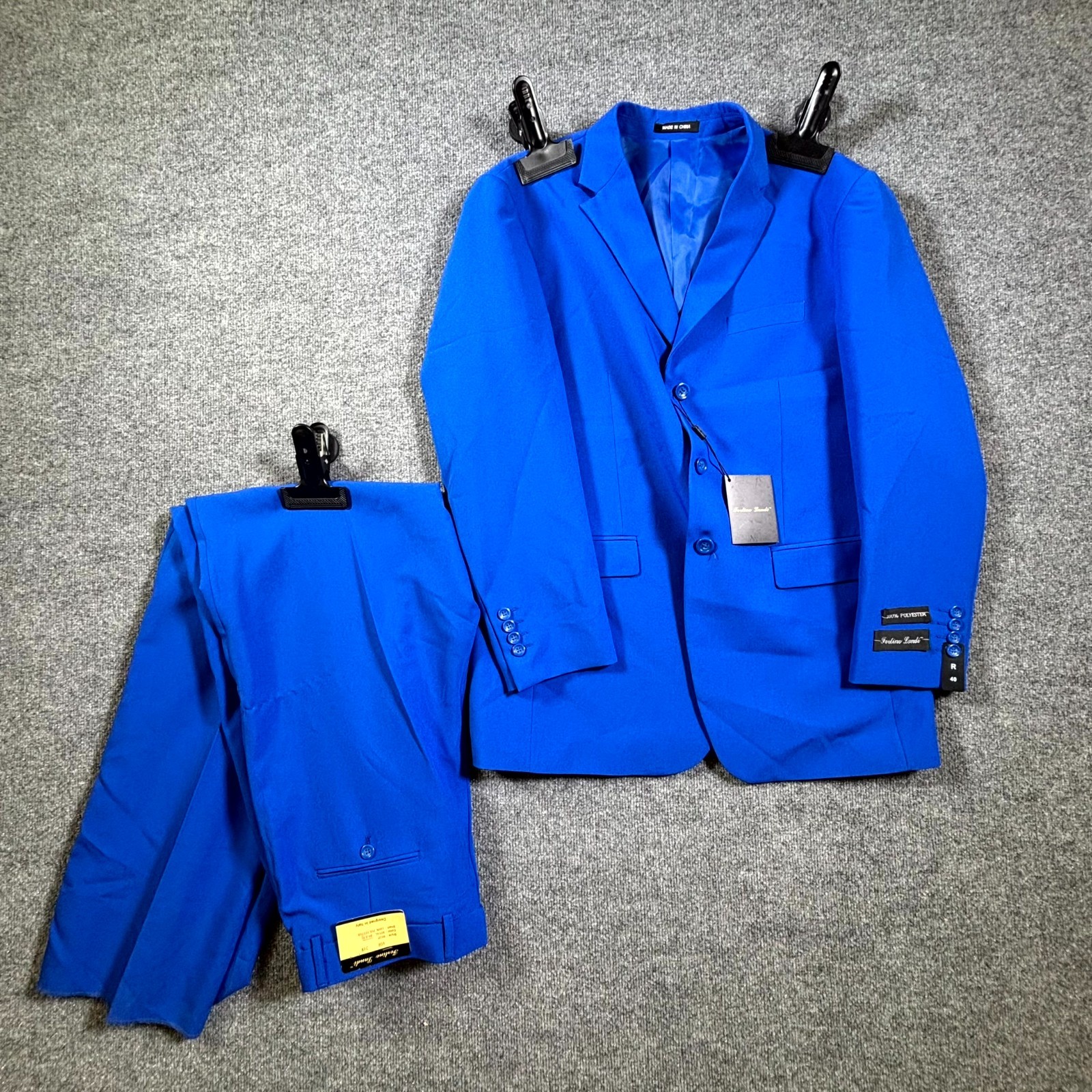 Fortino Landi 2 Piece Suit Set 40R/34W Royal Blue Single Breasted Straight Leg