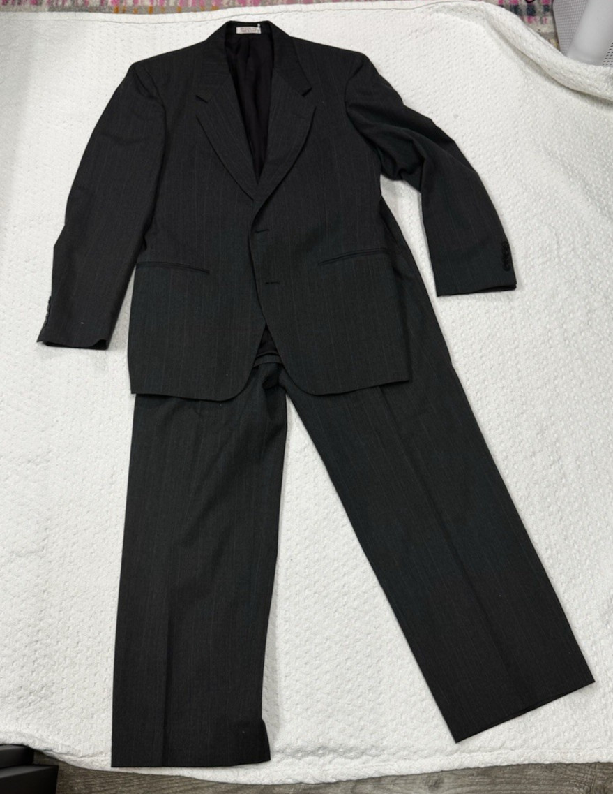 Oscar De La Renta 2 Piece Men’s Suit McAlpin’s Jacket Size 40R Dark Grey Striped