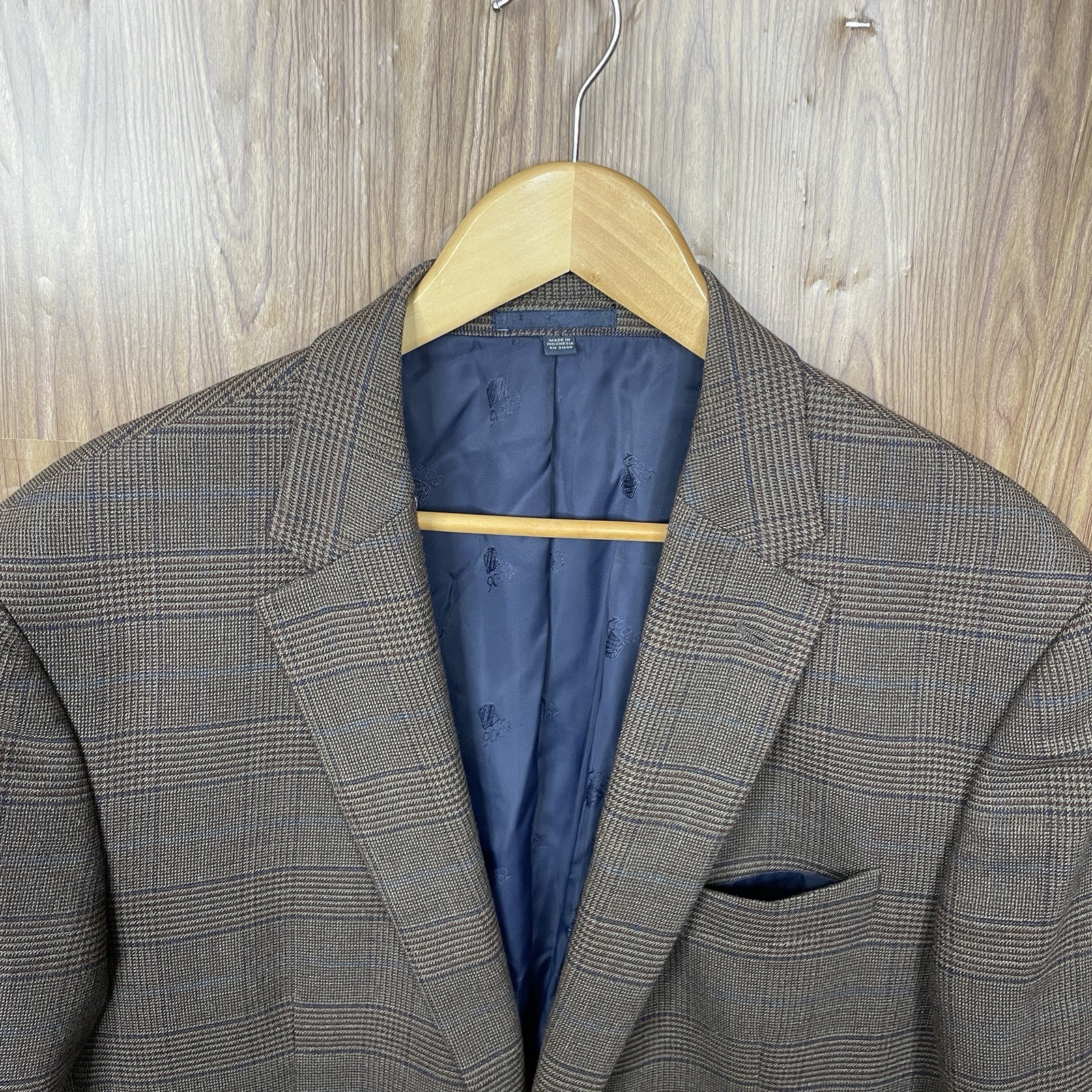 Jos A Bank 1905 Sport Coat Mens 46R Brown Multicolor Plaid Wool Double Vented