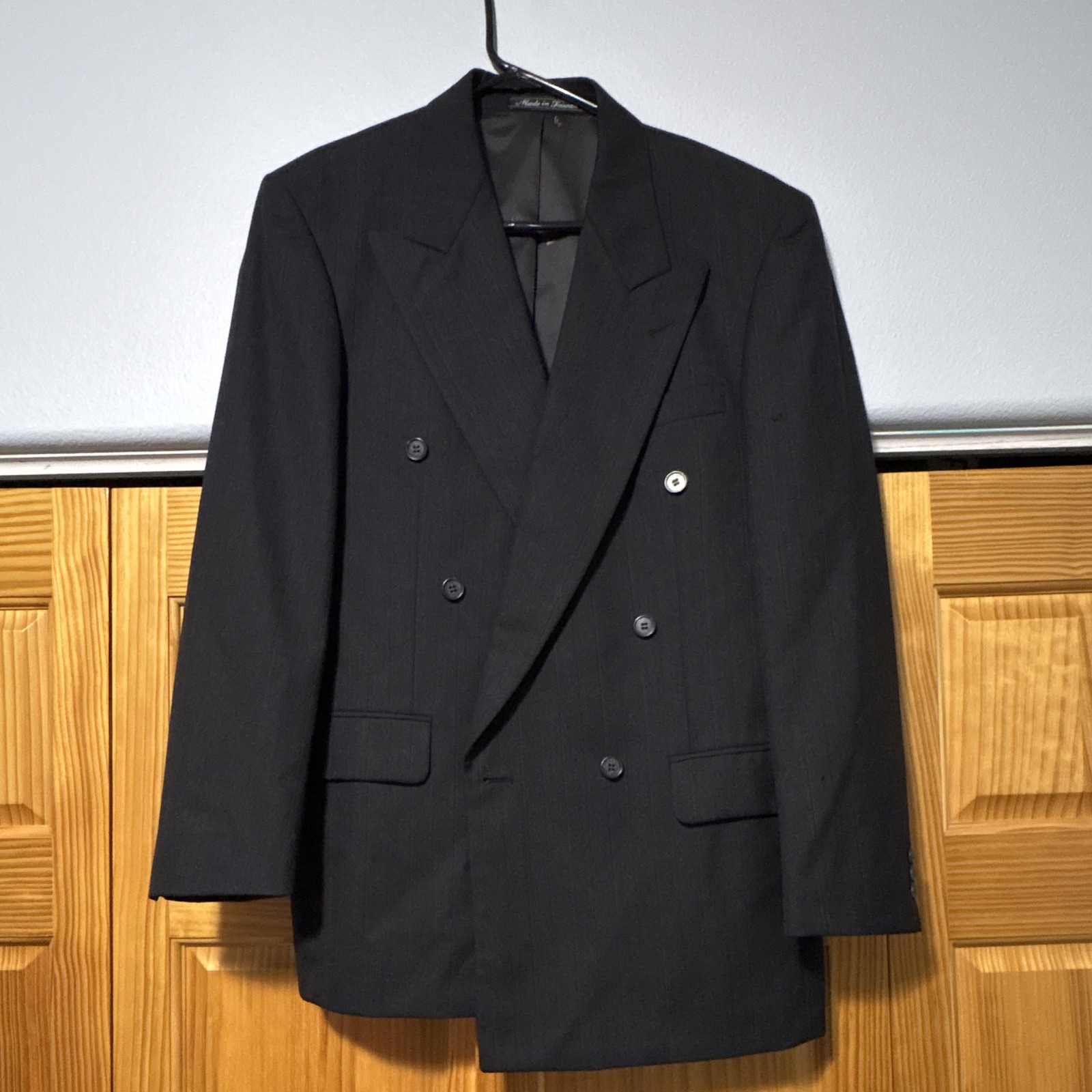 Pierre Balmain Men’s Black Wool Double-Breasted Suit Jacket 39R Inner Pockets