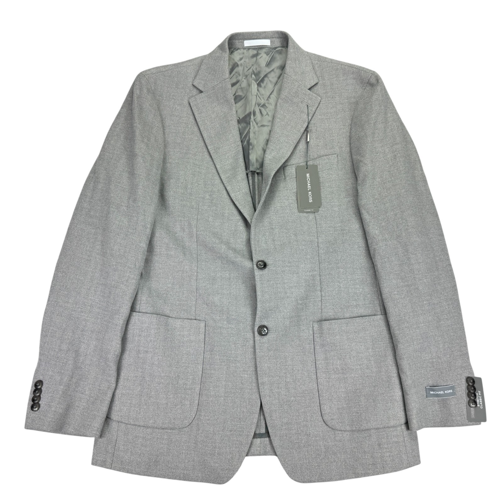 Michael Kors Mens Keates Classic Fit Herringbone Woven Sport Coat Light Gray 42L