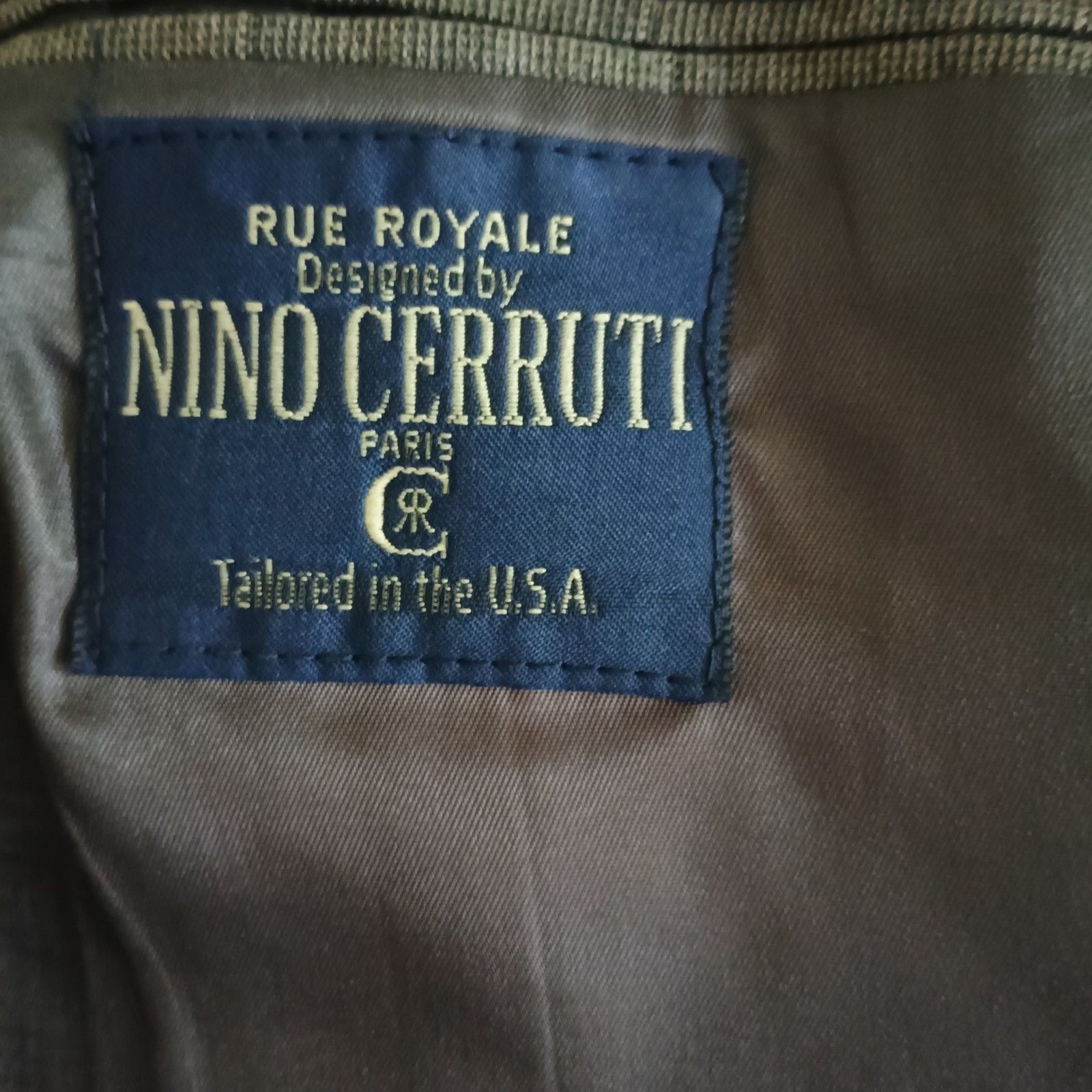 Rue Royal By Nino Cerruti Mens Suit Wool 42L Taupe Windowpane 90s Vintage 36×33