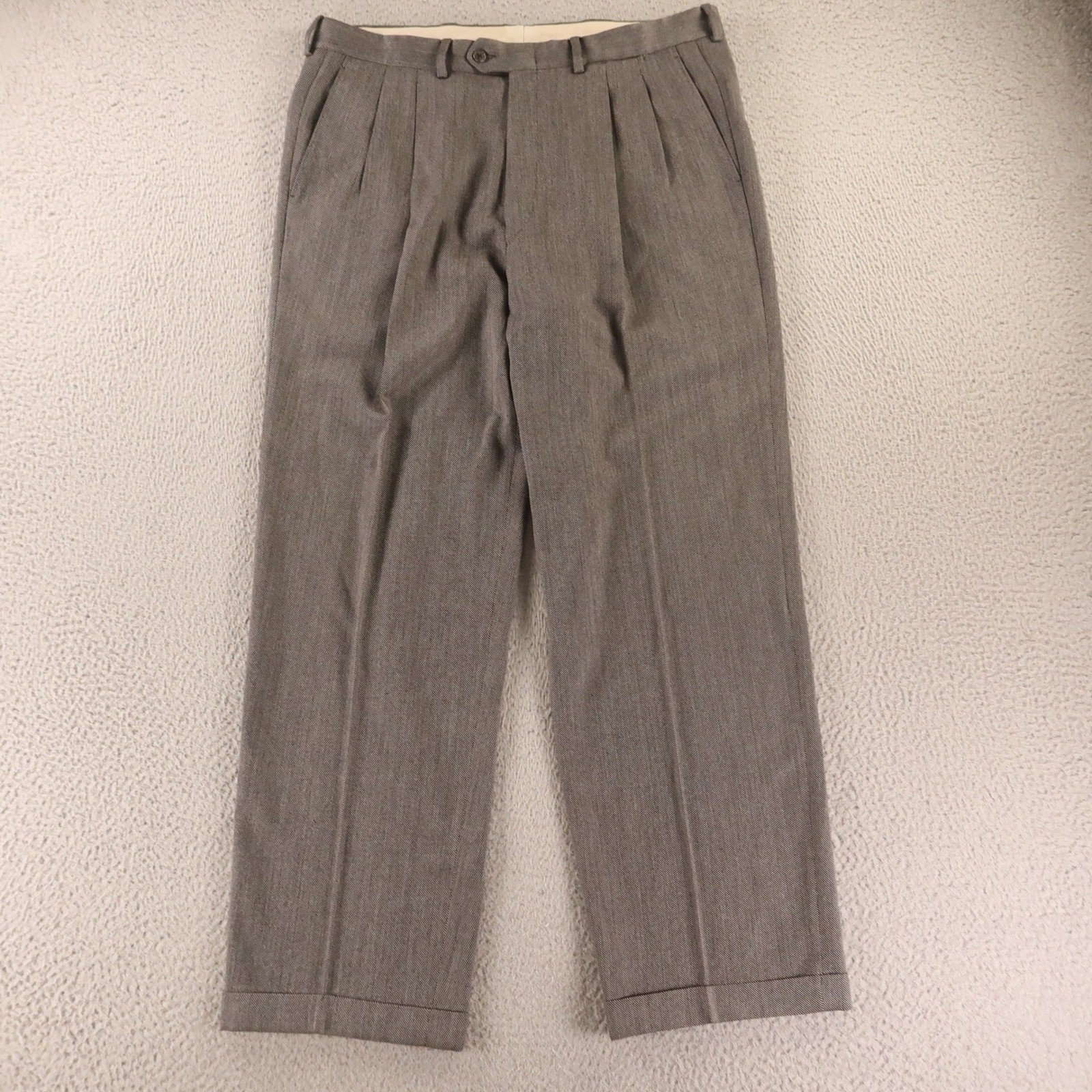 Corneliani Suit L 44R Gray Birdseye Check 100% Wool Made in Italy Pleated 36×30