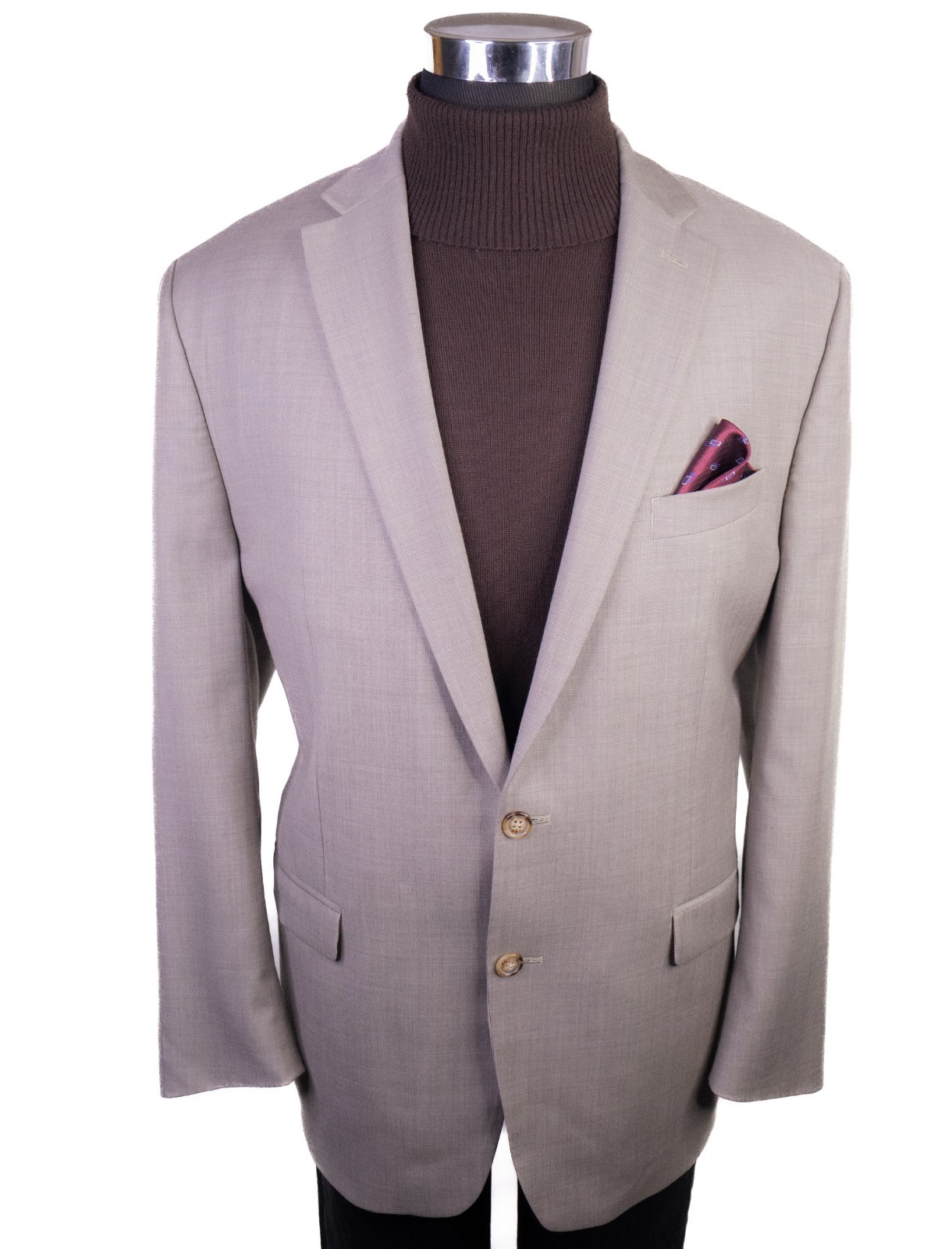 Ralph Lauren Solid Beige Suit Jacket Sport Coat Blazer Two Button Sz 48L Wool