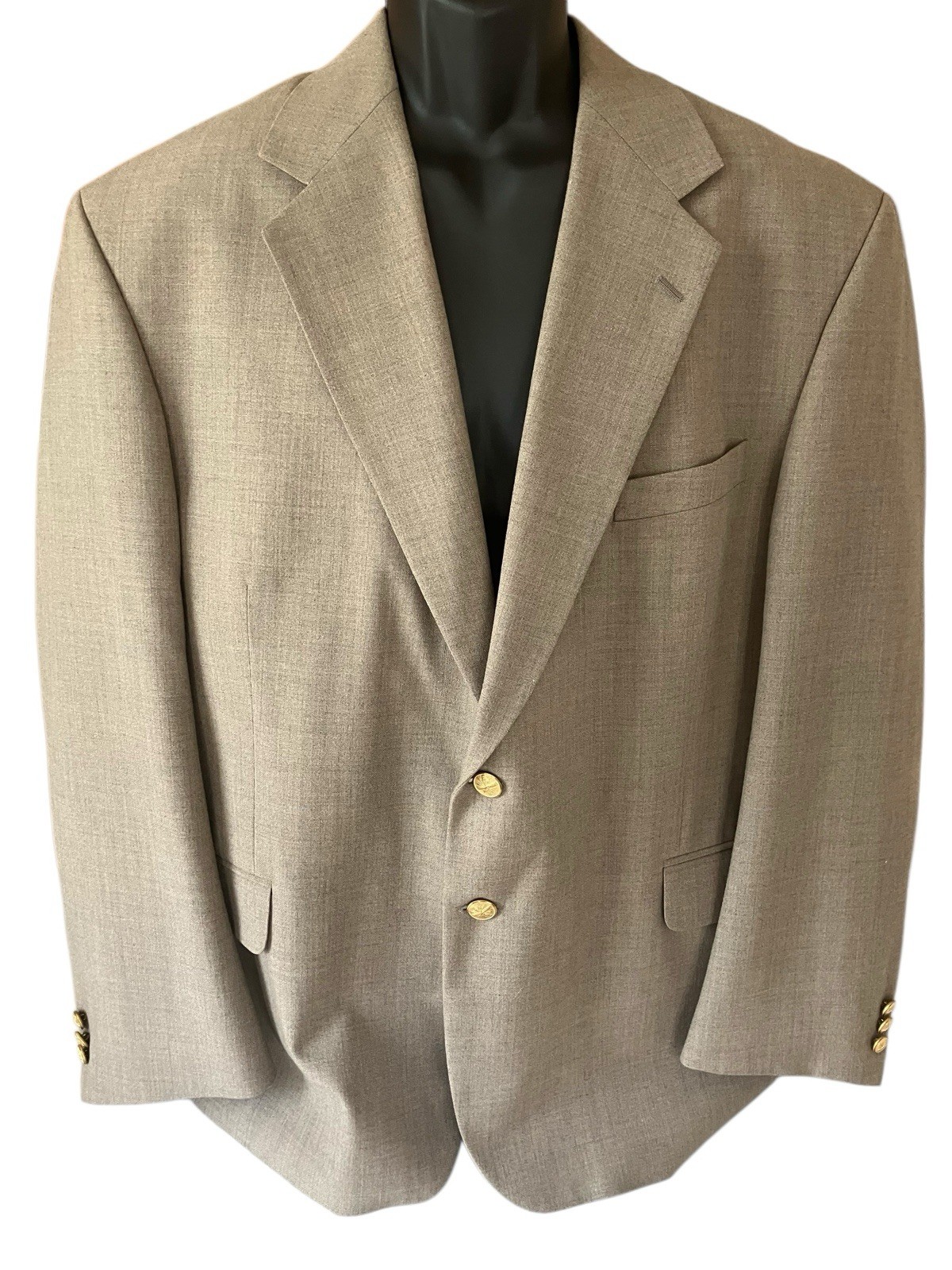 Hunt Valley Blazer Jacket Men’s 48R Tan Worsted Wool Polyester Blend 2 Button