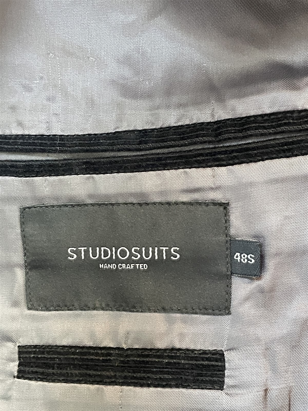 StudioSuits 48R Bespoke Black Corduory 100% Cotton 2Btn Blazer Jacket Sport Coat