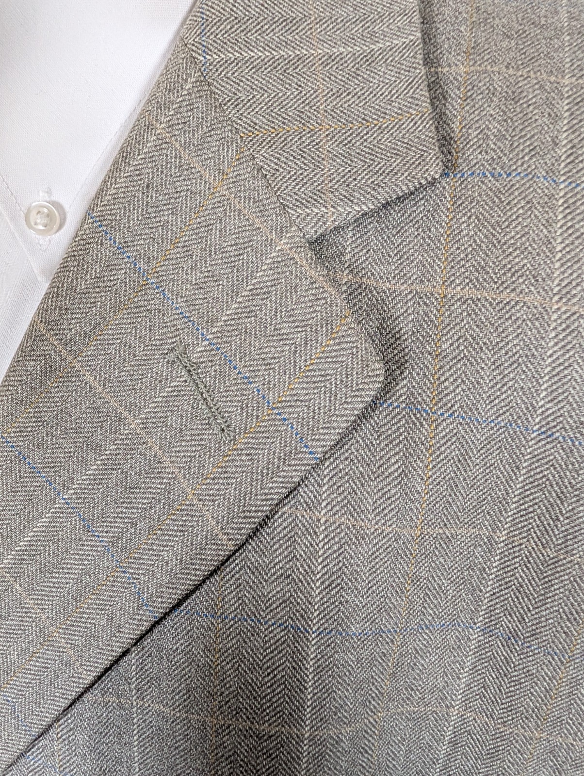 Stafford Blazer Jacket Sport Coat Mens 44R Windowpane Check Gray Blue Wool