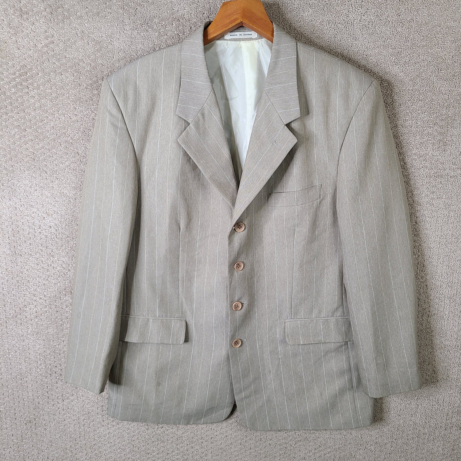 Vintage Di Palma Jacket 42R Beige Striped Blazer Polyester 4 Button Suit Coat