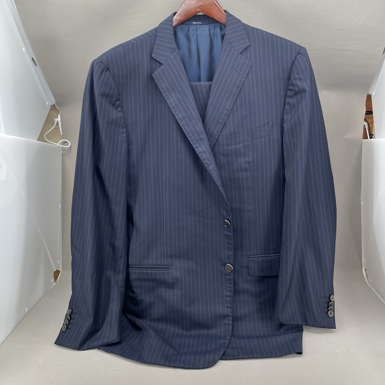 Ermenegildo Zegna Men’s 15 Milmil 15 Blue Striped Wool Suit Size 48R 38×30.5