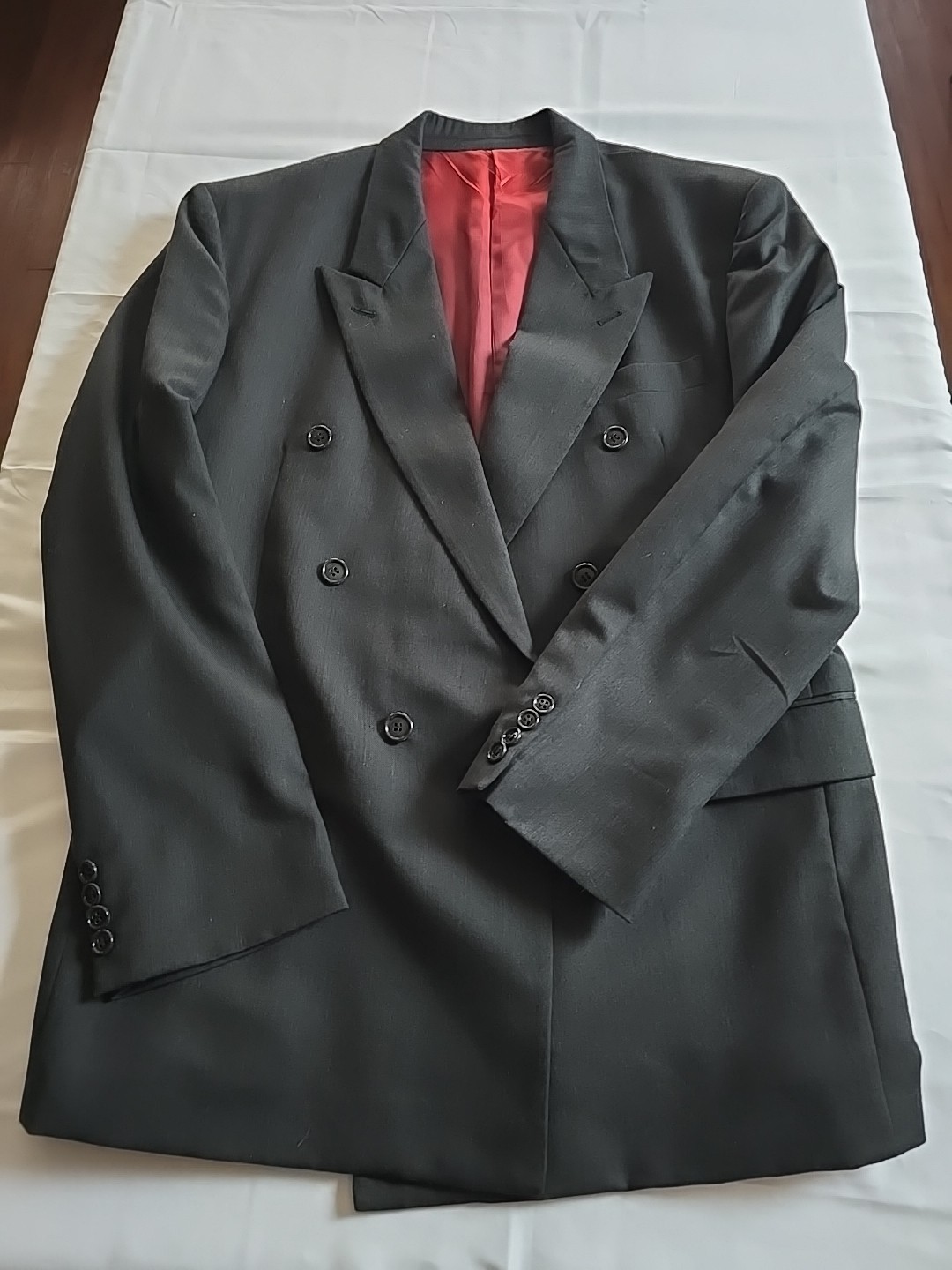 Hunting Horn Double Breasted Peak Wool Sport Coat Blazer Suit Jacket Black 42R