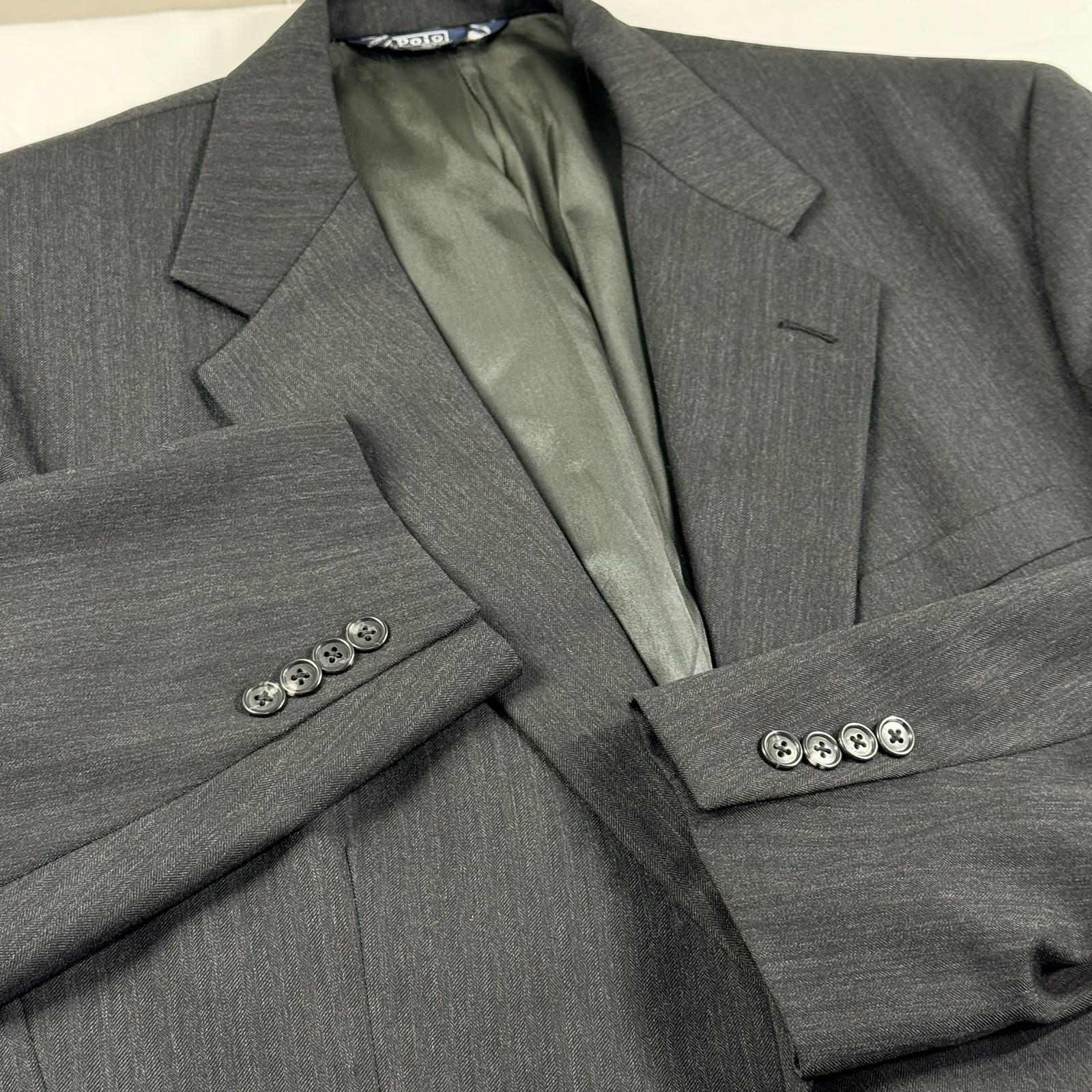 Vintage Polo Ralph Lauren Blazer 46L USA Union Made Wool Herringbone Suit Jacket