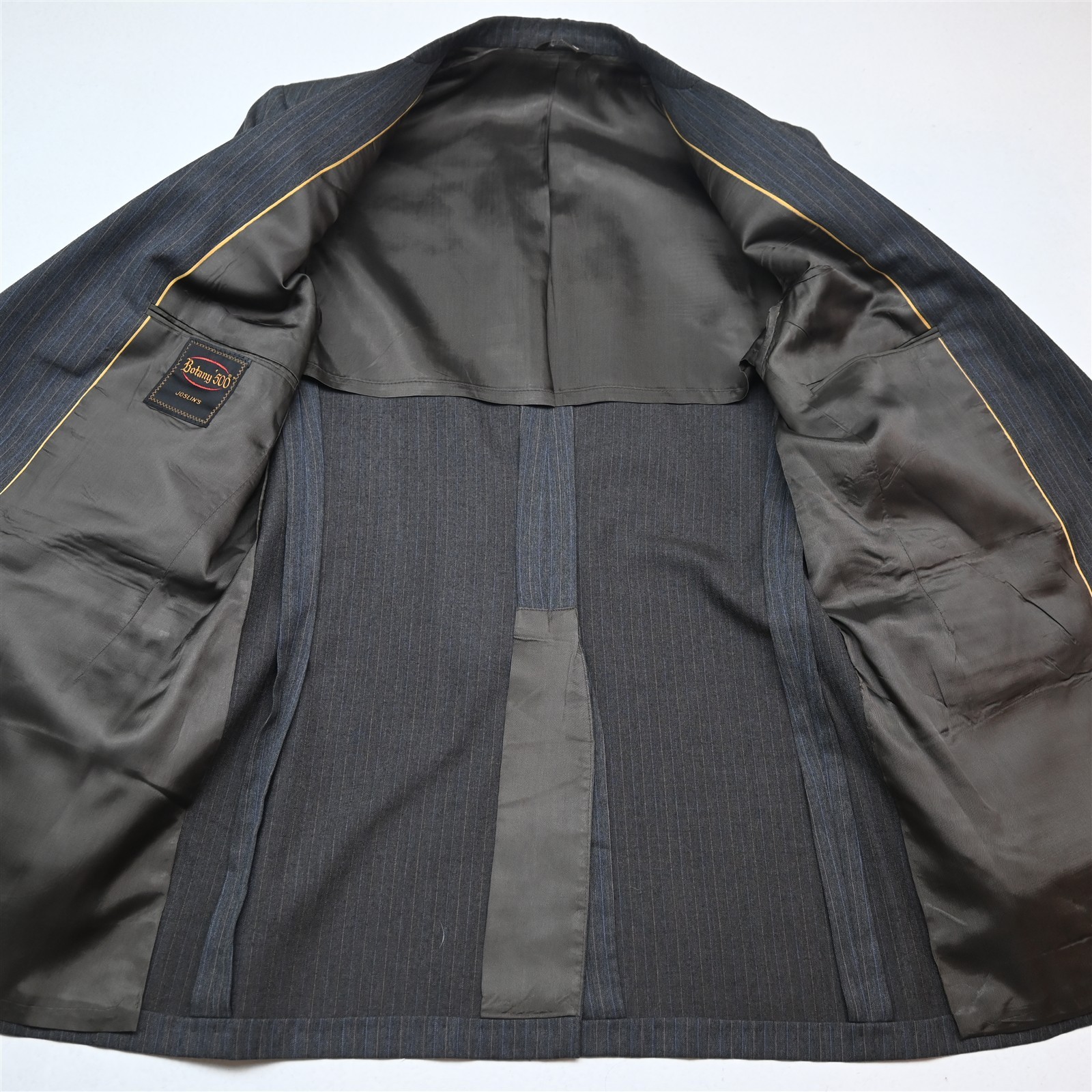 Vtg USA Made 38L 34×34 Taupe Brown Gray Striped Wool Bootcut Mens Suit