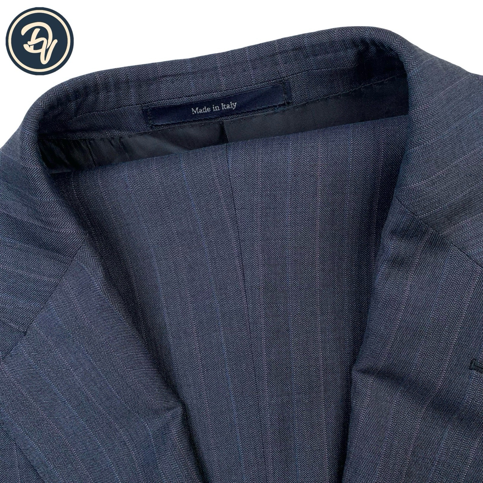 Mens 44 R Ermenegildo Zegna ” 15 Mil Mil 15 ” Mid Blue Herringbone Multi Stripe