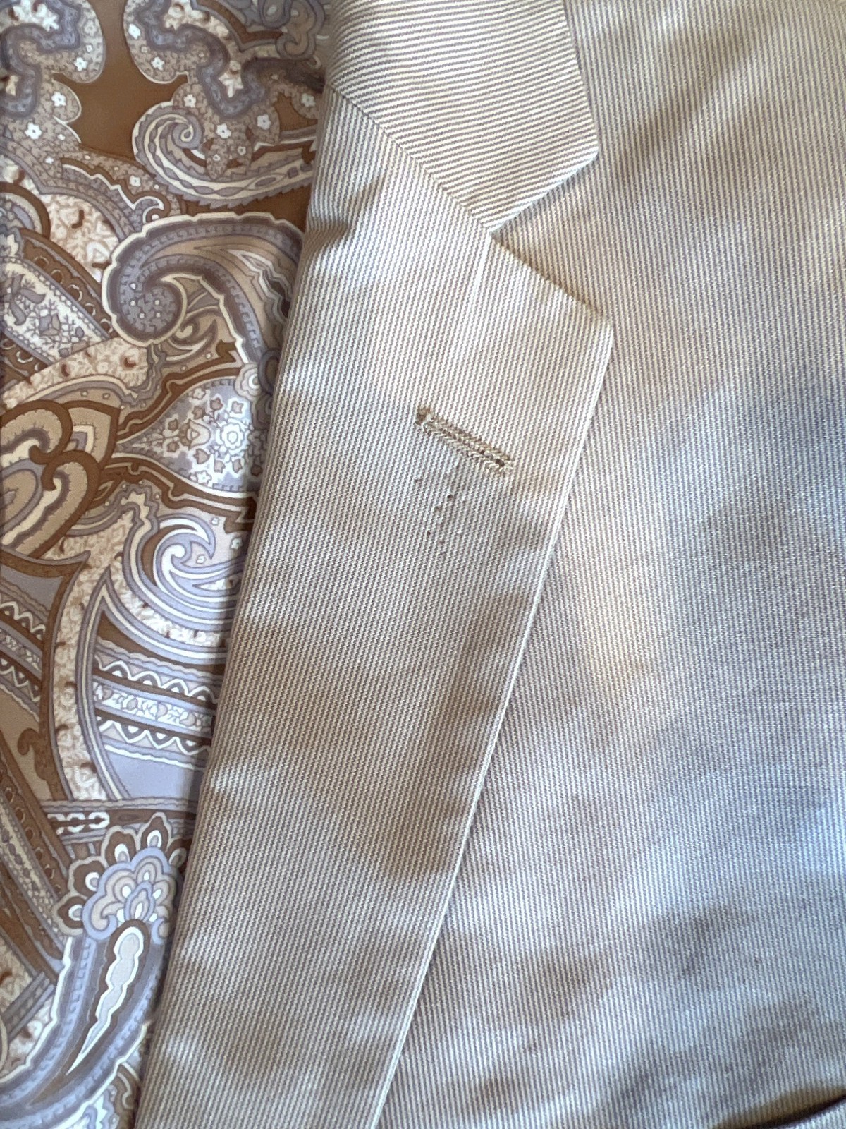 Madison Mens Beige Lined Blazer Jacket 100% Cotton Shell Polyester Lining Size 4