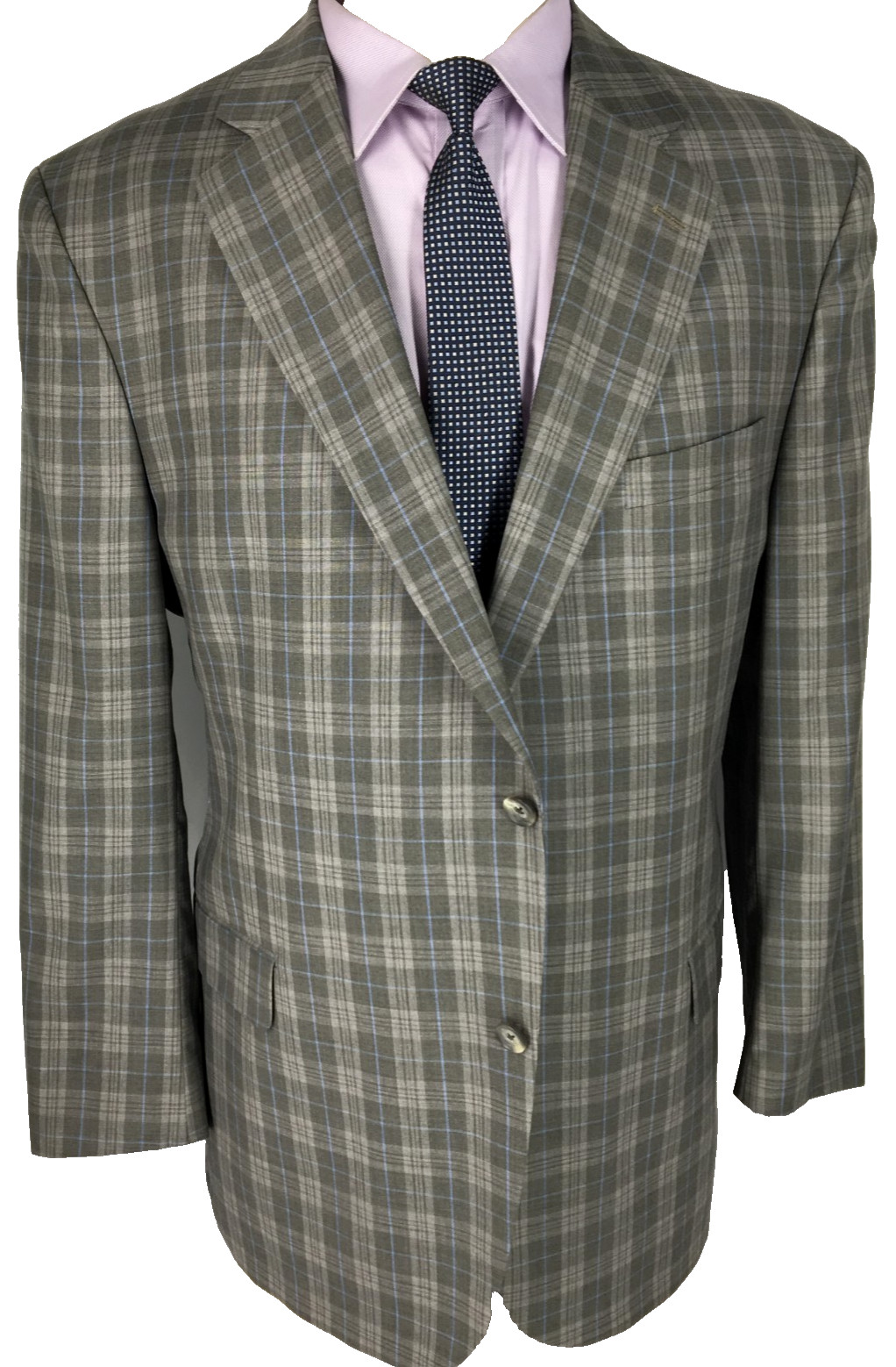 48L Loro Piana Cremieux Mens 2 Bttn Blazer Sport Coat Taupe Blue Prince Of Wales